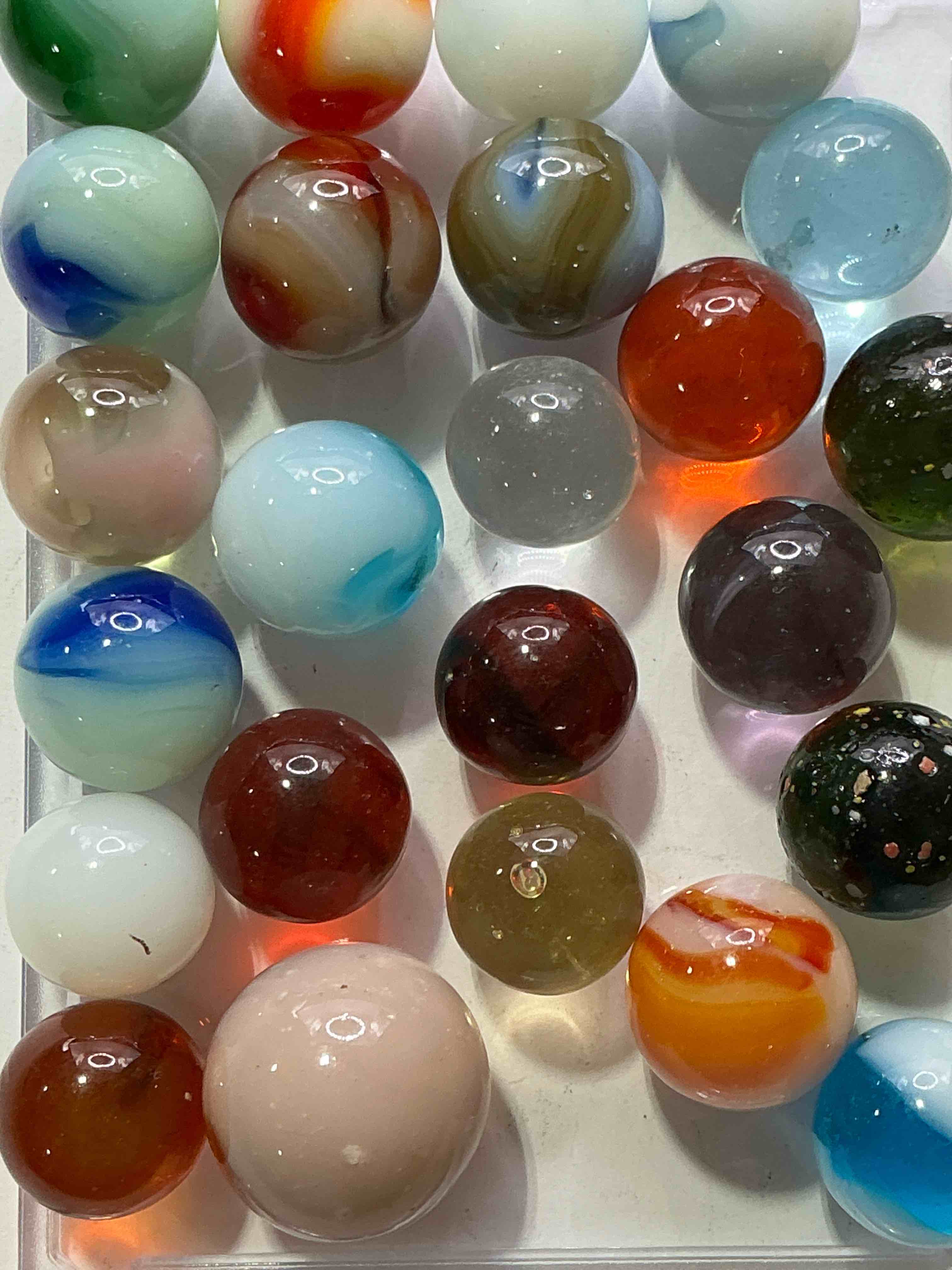Condition photo showing New/Like New for Antique Glass Marbles! Genuine Stunning Marbles Lot, All Marbles Made Between The Years 1925-1965 & Made With Uranium! Many Are Great Depression Era & Even Earlier! Gorgeous, Authentic Pieces Of History!  