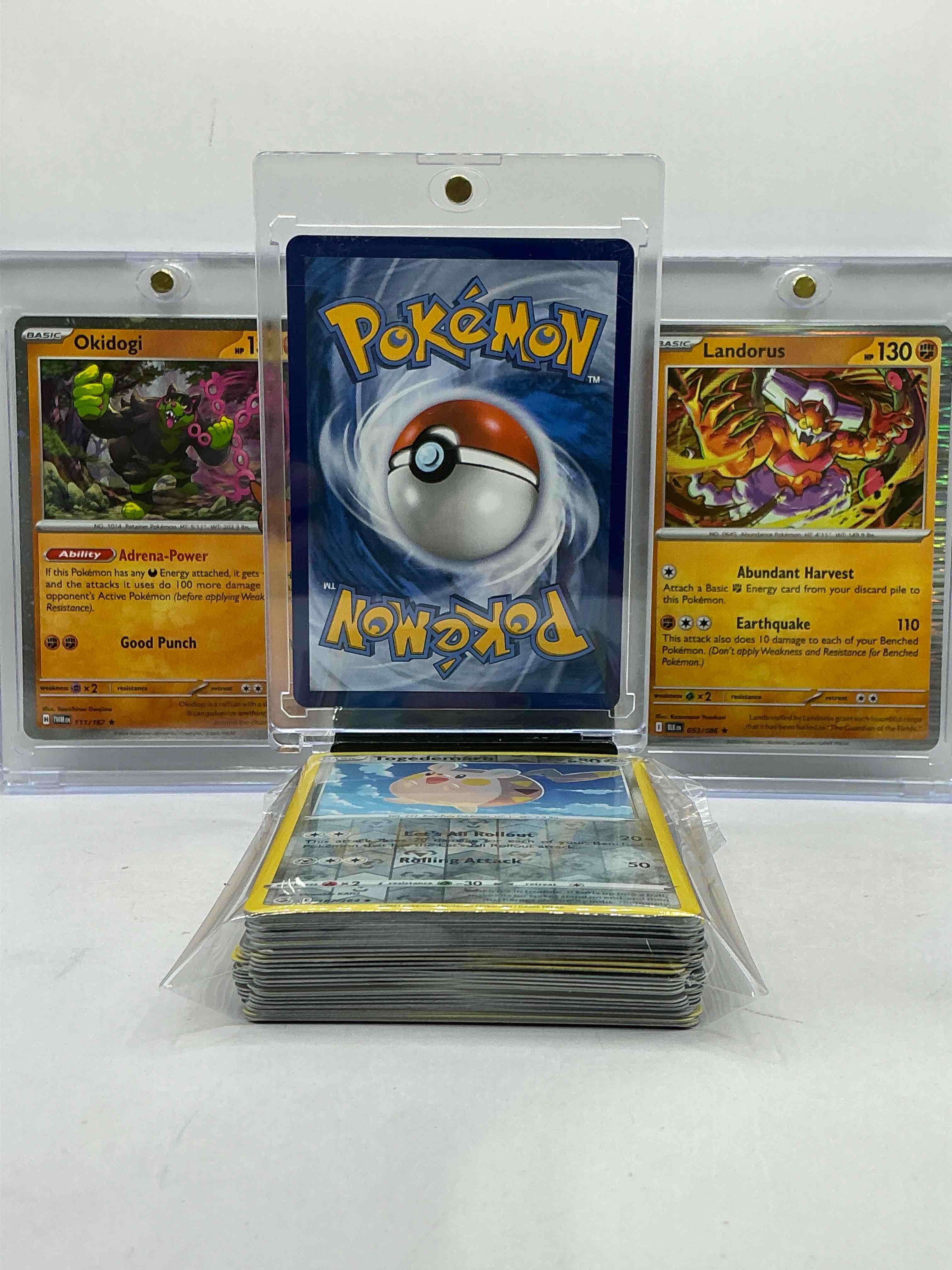 Condition photo showing New/Like New for Mega Charizard X EX Holo, Okidogi Holo, Landorus Holo & More! Insane Trio! This Insane Trio Includes Commons & More! Pokémon Palooza 50 Card Lot!