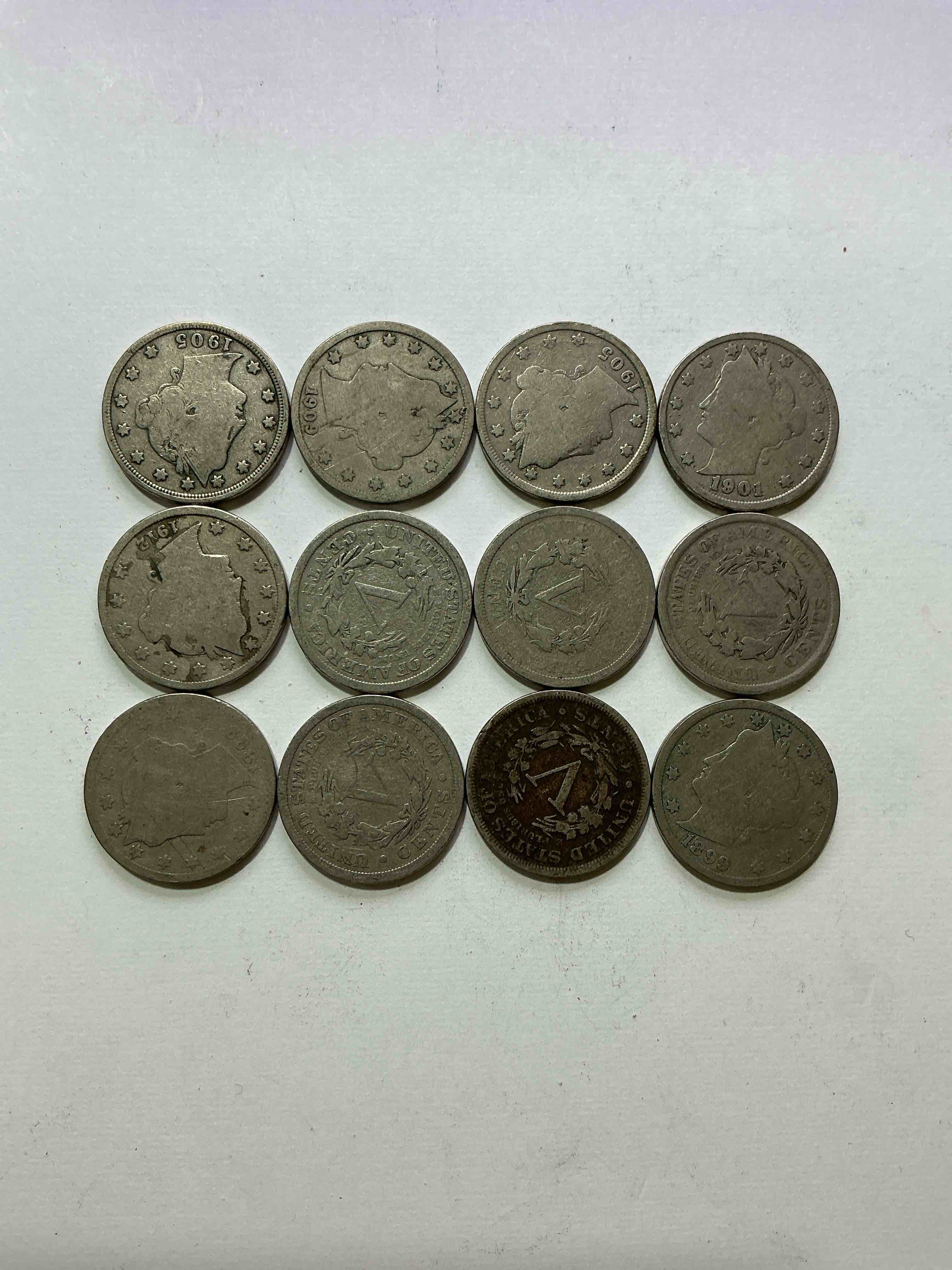 Condition photo showing Good Condition for Antique U.S. V Nickels! Think Of The History These Coins Have Seen!, Liberty Head V Nickels Were Minted Up Until 1913 & Were The Style Of Nickels Before Buffalo Nickels. Own Some Cool Pieces Of History! Rare To See These Coins With The "Date On" In Circulated Condition!