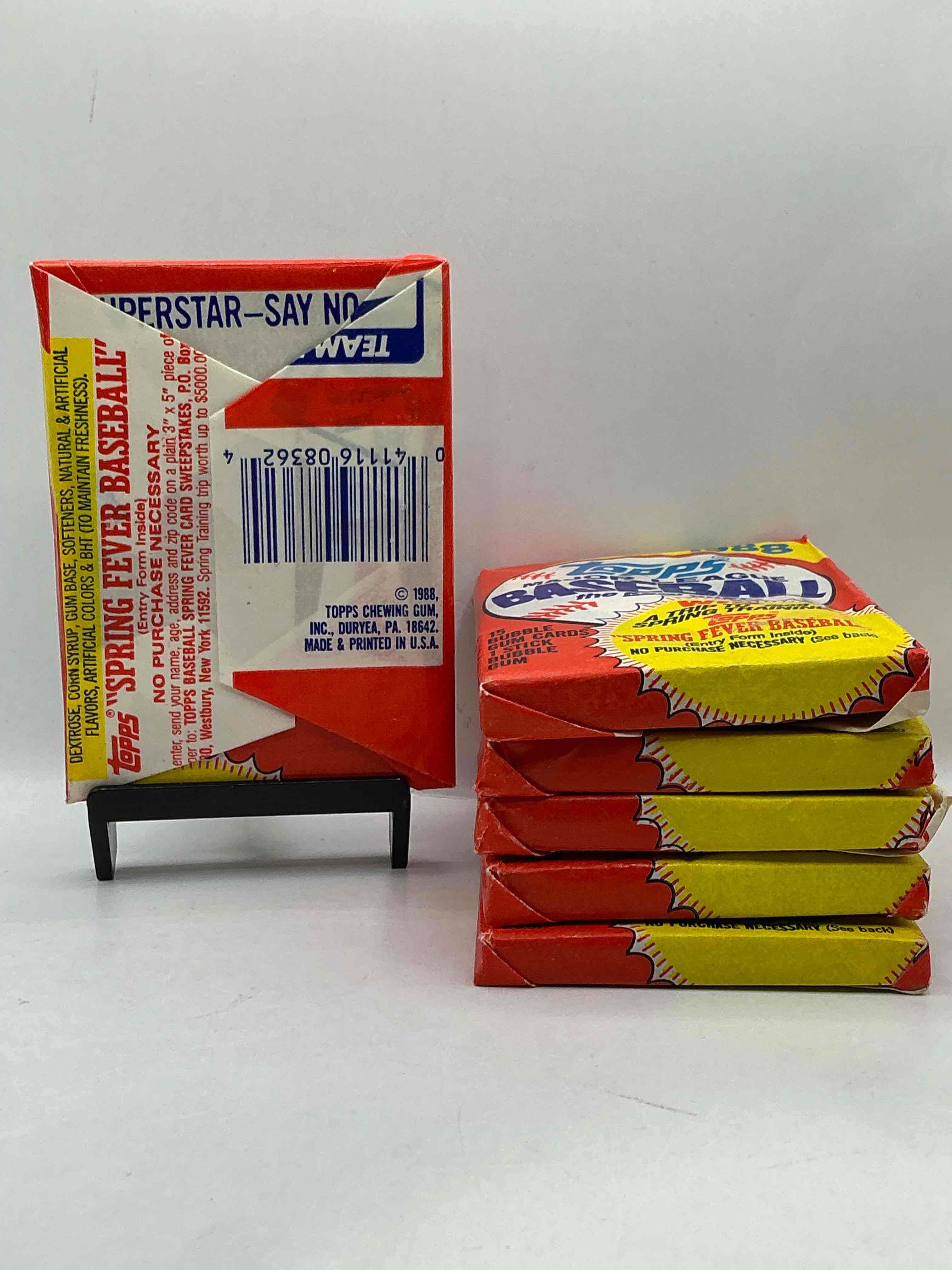 Condition photo showing New/Like New for 80's Baseball Fan's Rejoice! 1988 Topps Baseball Unopened Wax Packs Full Of Collectible Trading Cards! Search For Valuable Don Mattingly "World Of Baseball" & Nolan Ryan Cards Worth Hundreds In Perfect Condition!