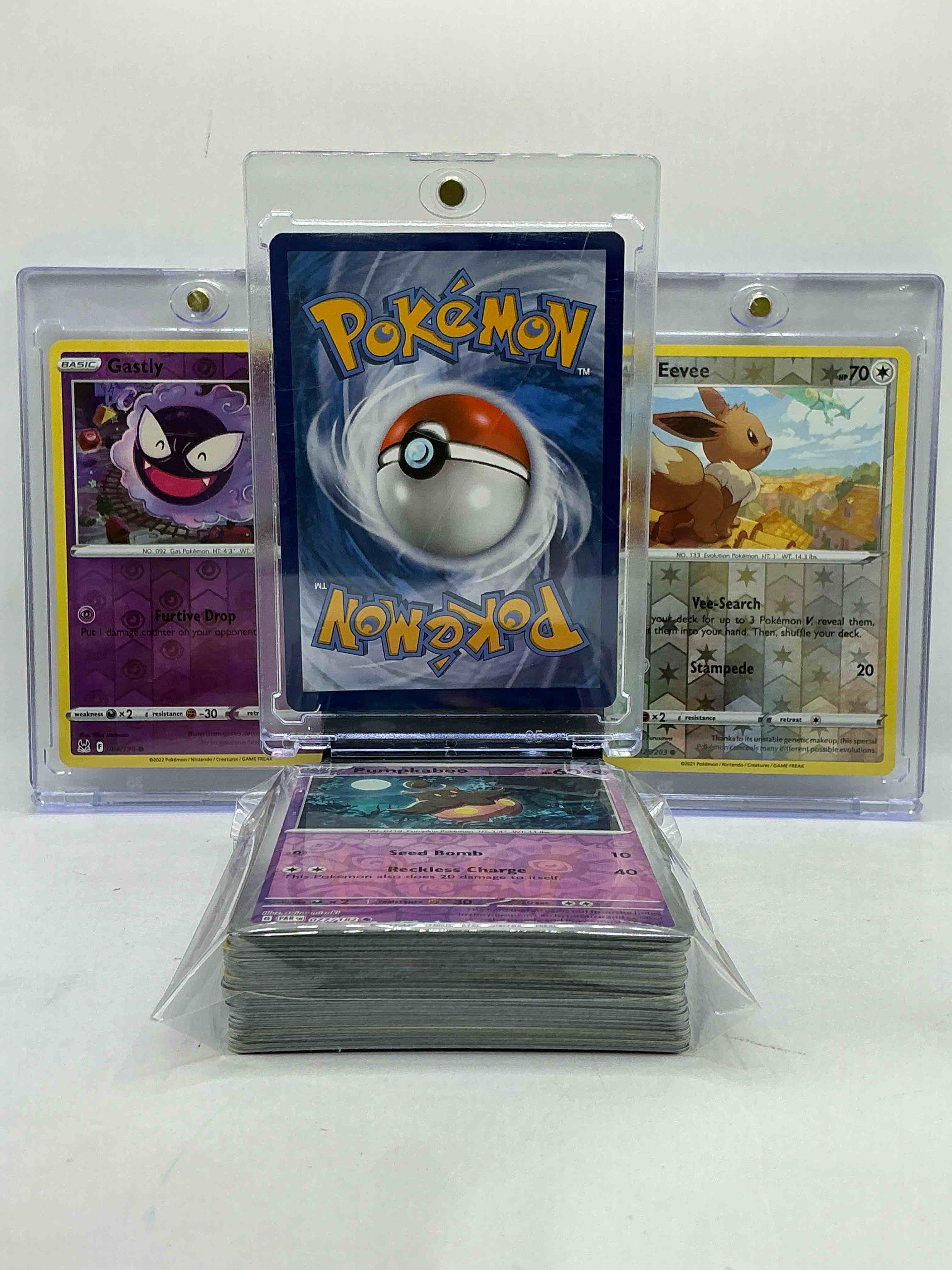 Condition photo showing New/Like New for Pikachu Holo, Gastly & Eevee! WOW! Incredible Trio! Pokémon Palooza! This 50 Card Lot Includes Holos! Commons! More! WOW!