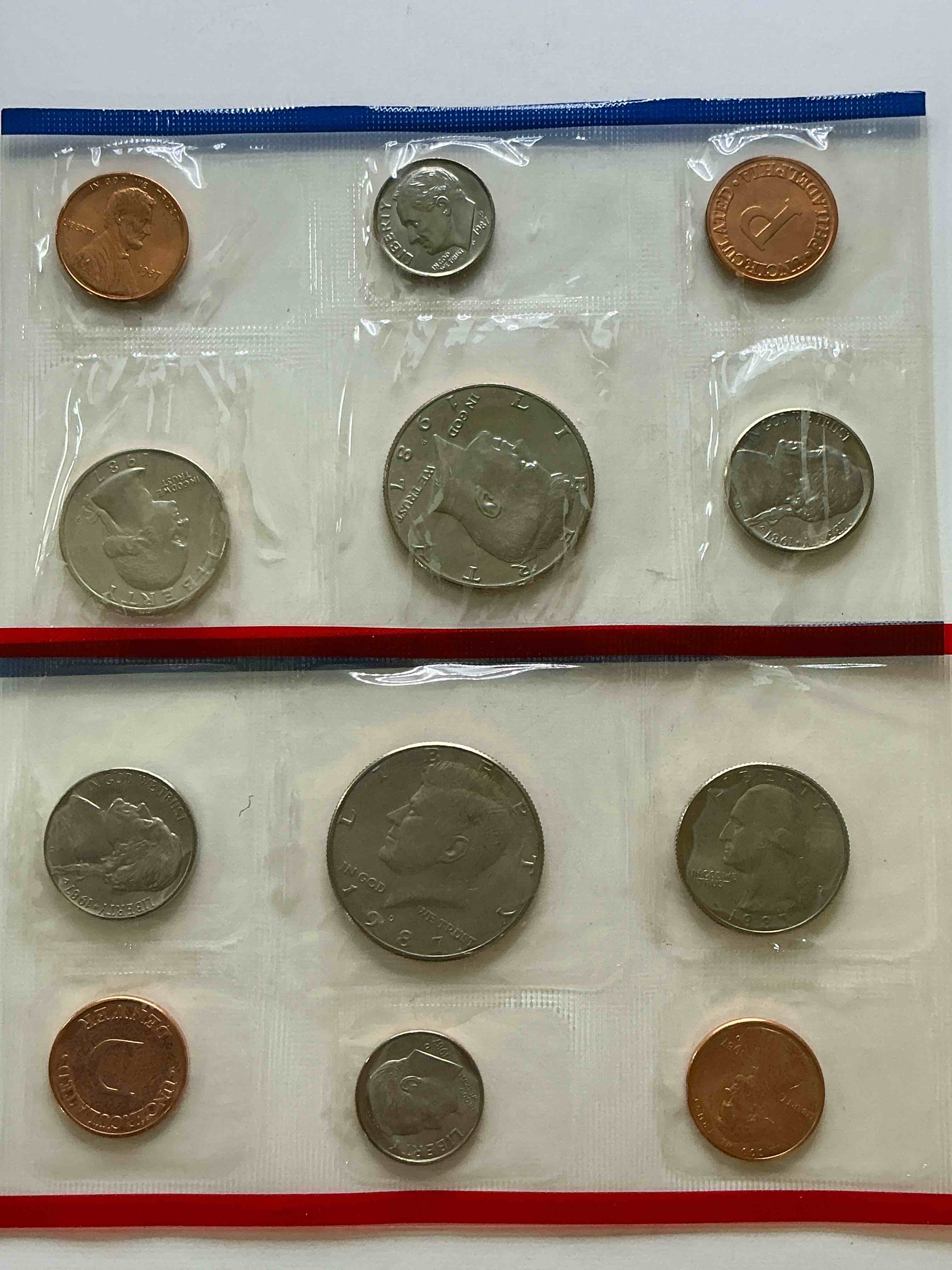 1987 Mint Coins! 12 Coin Lot, All Uncirculated! Half Dollars, Pennies, Quarters, Nickels & Dimes! WOW!