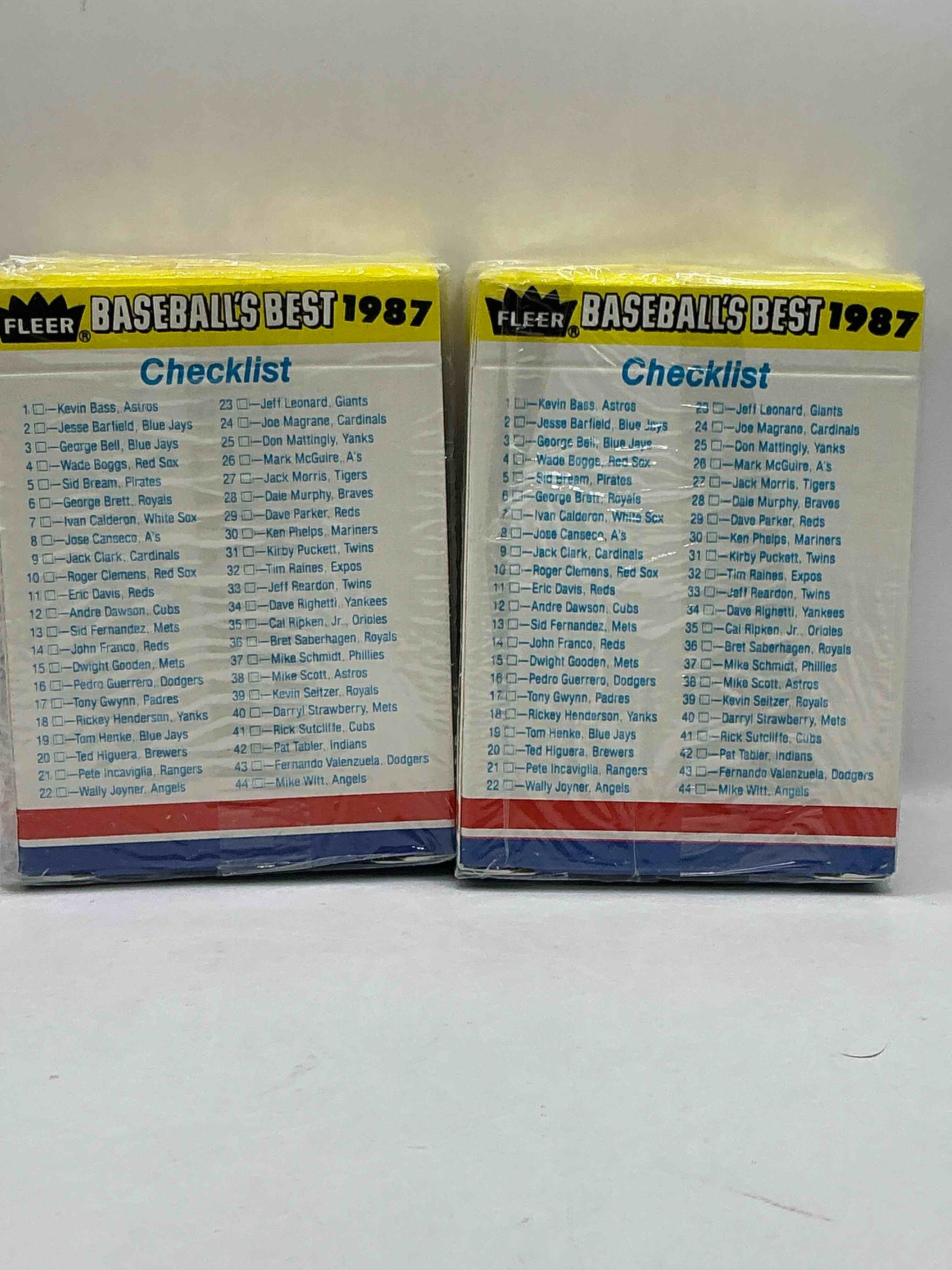 Condition photo showing New/Like New for 1987 Limited Edition Major League Sluggers & Pitchers Trading Cards 44 Card Unopened Set! George Bell, Rickey Henderson, Kirby Puckett, Tim Raines, Daryl Strawberry & More!