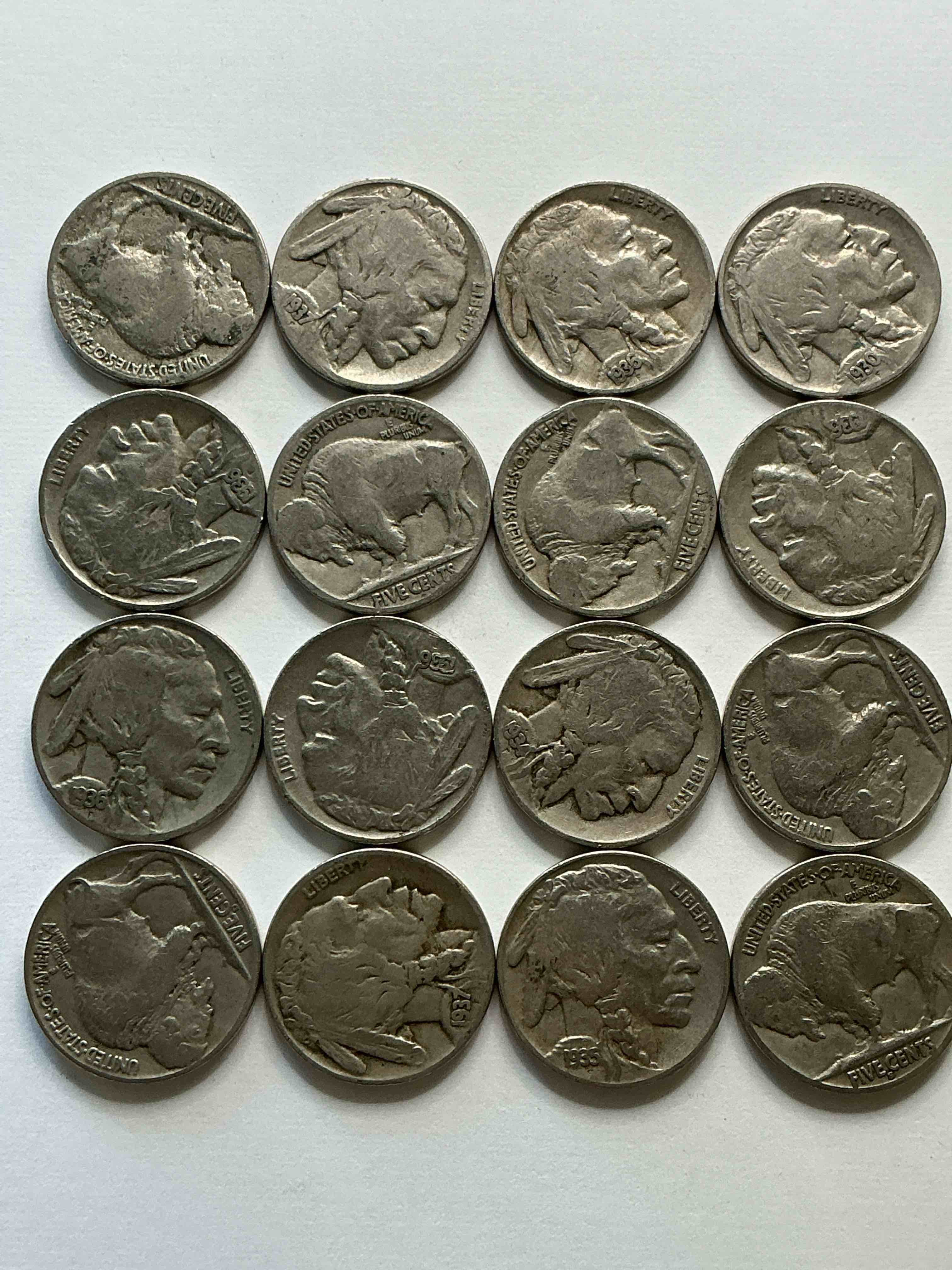 Condition photo showing Good Condition for Historic Buffalo Nickels! Indian Head Buffalo Nickels Were Minted From 1913 To 1938 & Have Become A Favorite For Coin Collectors Around The World! Own Pieces Of American History With These Cool Indian Head Buffalo Nickels In Circulated Condition, Most With Visible Dates Which Is Very Rare For Buffalo Nickels!