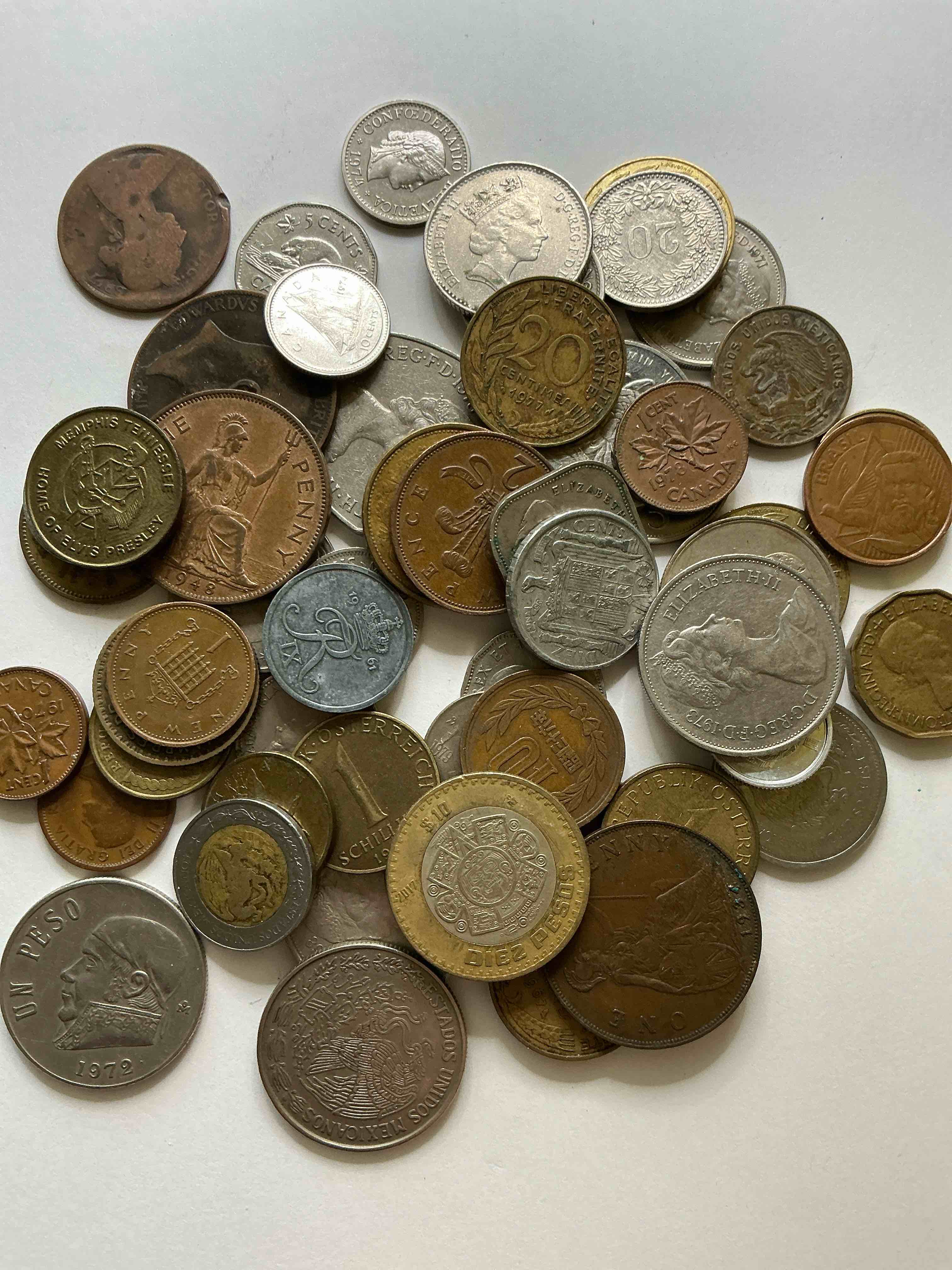 Condition photo showing Good Condition for World Coins, Antique & Vintage! Each Lot Is Unique! Many Different Years, Countries, Sizes & Exotic Places. This Cool Collection Of Antique Coins From Around The World Is Loads Of Fun! Have Fun Identifying Each Coin & Country As A Great Educational Tool! A Great Investment Too!