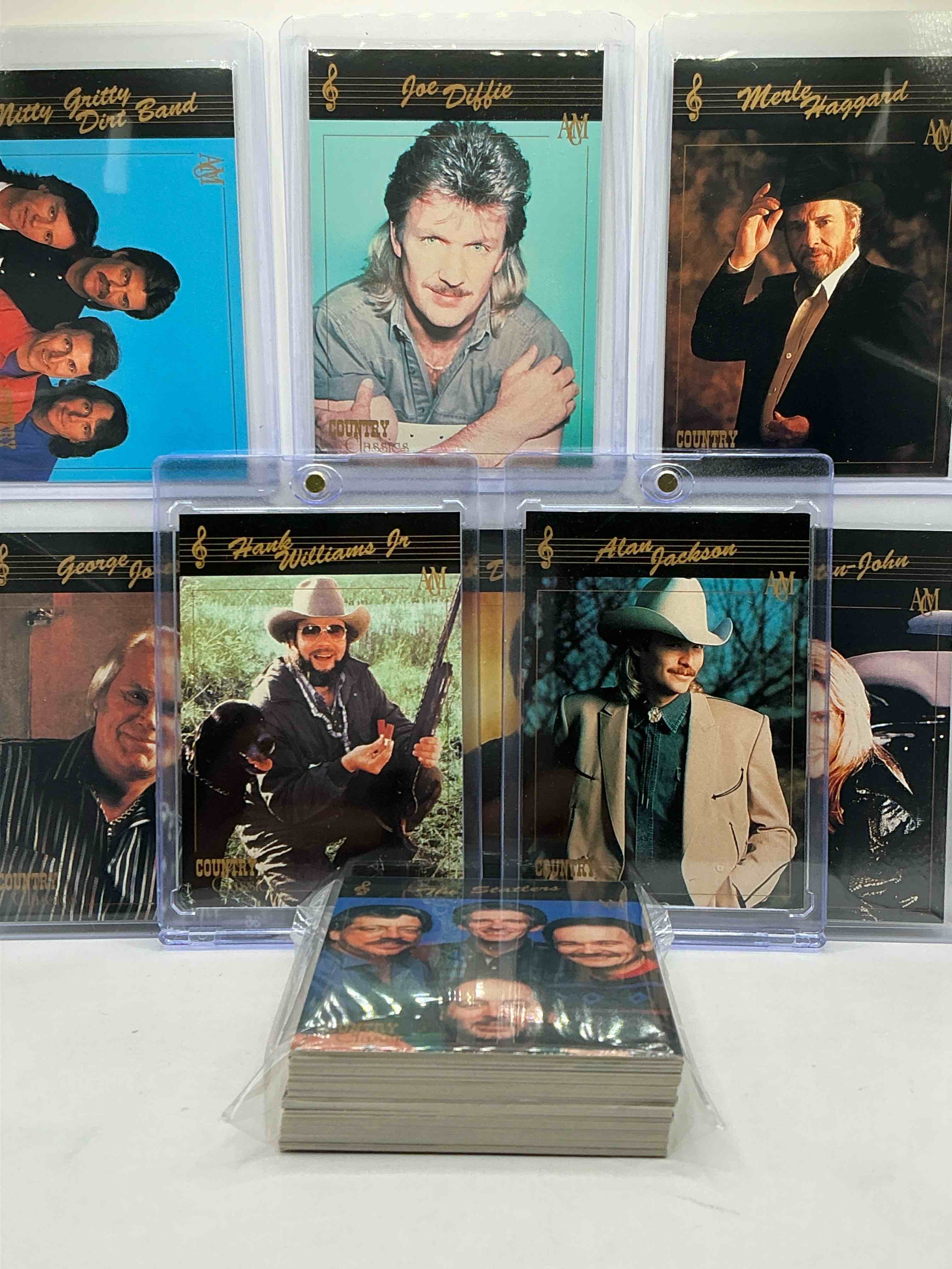Condition photo showing New/Like New for Hank Williams Jr! Alan Jackson! NO WAY! Country Music Craziness! Olivia Newton John, George Jones, Nitty Gritty, Joe Diffe & More! Insane 50 Card Country Music Lot! 1992 Cards, Some Of The Biggest Names In The Country World! PERFECT For Vintage, Authentic & Real Country Fans! 