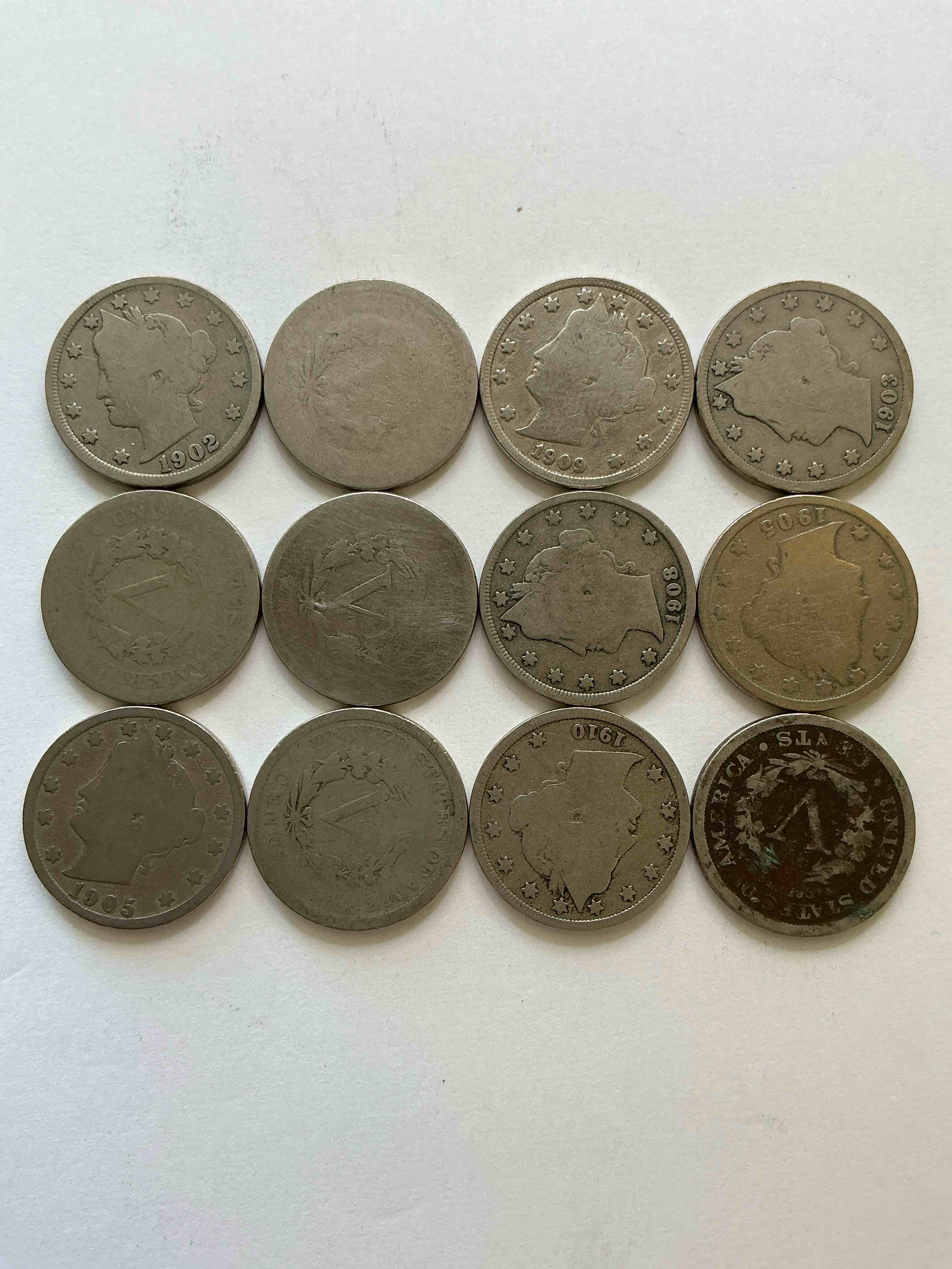 Condition photo showing Good Condition for Antique U.S. V Nickels! Think Of The History These Coins Have Seen!, Liberty Head V Nickels Were Minted Up Until 1913 & Were The Style Of Nickels Before Buffalo Nickels. Own Some Cool Pieces Of History! Rare To See These Coins With The "Date On" In Circulated Condition!
