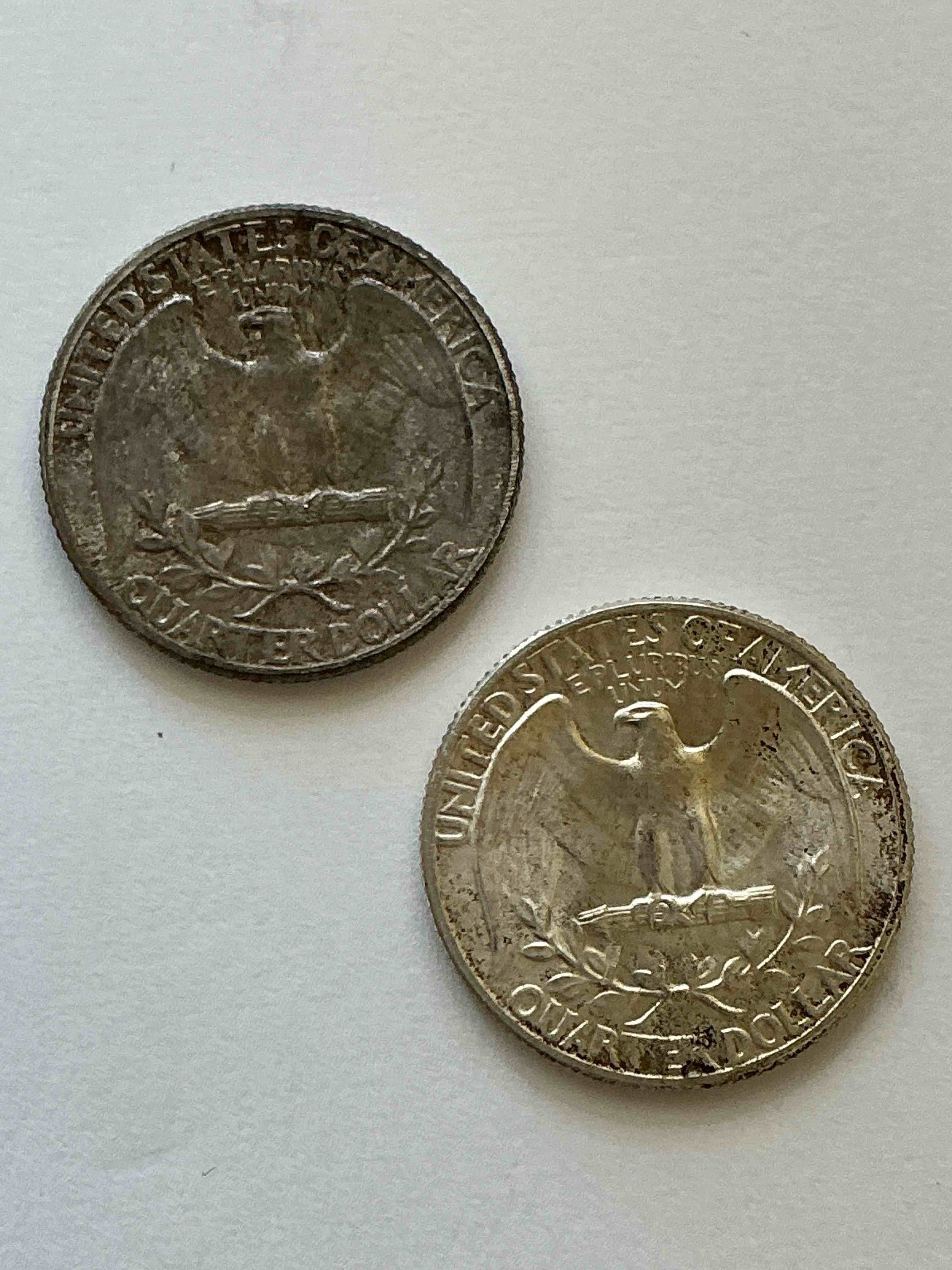 Condition photo showing Good Condition for George Washington Brilliant Silver! Pre 1965 U.S. Quarter Dollar Coins Were Actually Silver, Here Are Two Great Examples Of Awesome, Pristine George Washington Silver Quarters, Stunning & Circulated! Rare Mints! Great For Investing In Precious Metals! These Coins Were Minted At 90% Silver and 10% Copper, Giving Them A Net Weight Of .18084 Ounces Of Pure Silver Per Coin! Very Hard To Find & Stunning! Invest In Fine U.S. Silver!