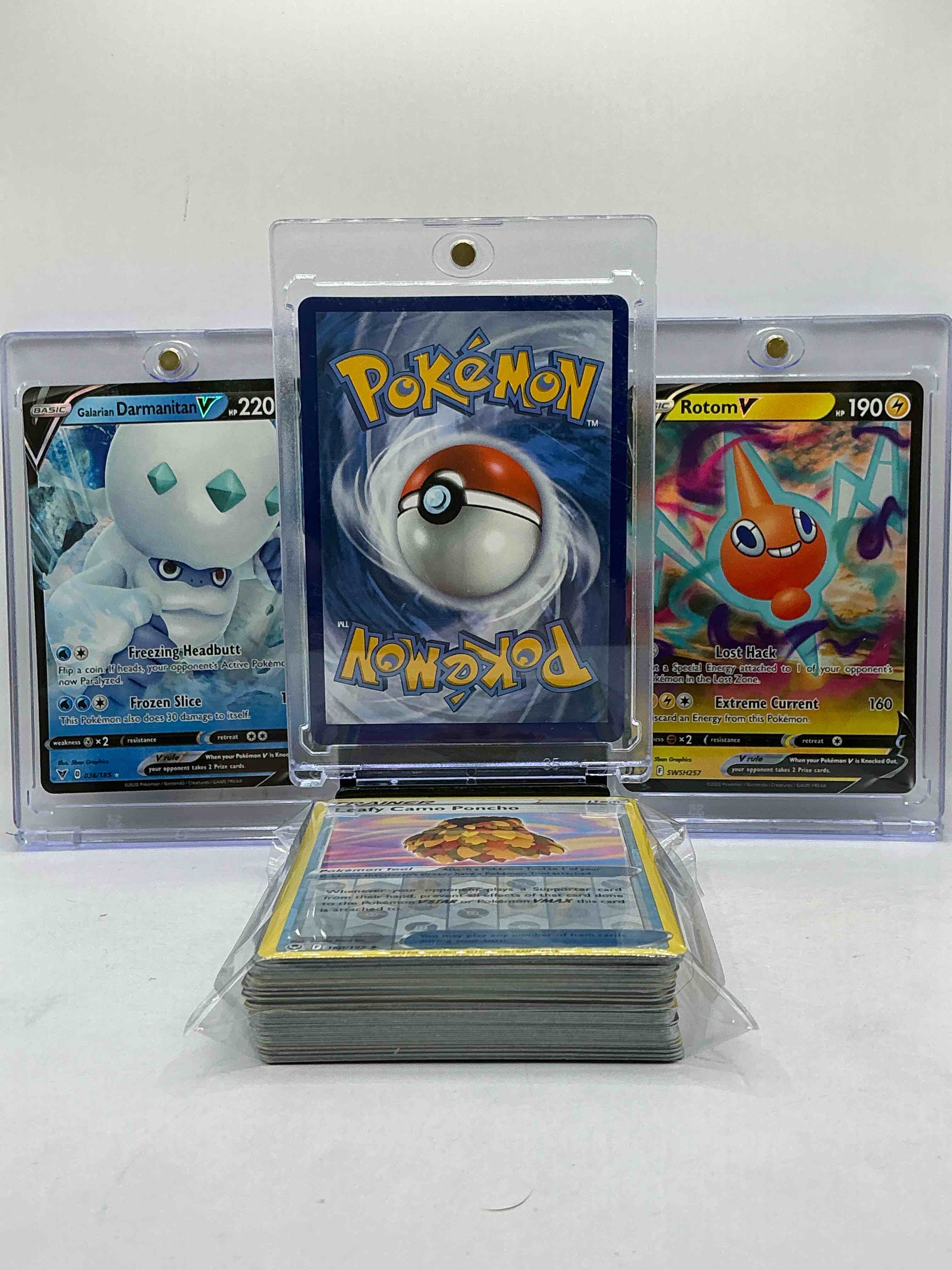Condition photo showing New/Like New for Lucario V, Darmantian V & Rotom V! Wow! Insane Pokémon Palooza Trio! This 50 Card Lot Includes Commons, Legends, Heroes, Holos & More!