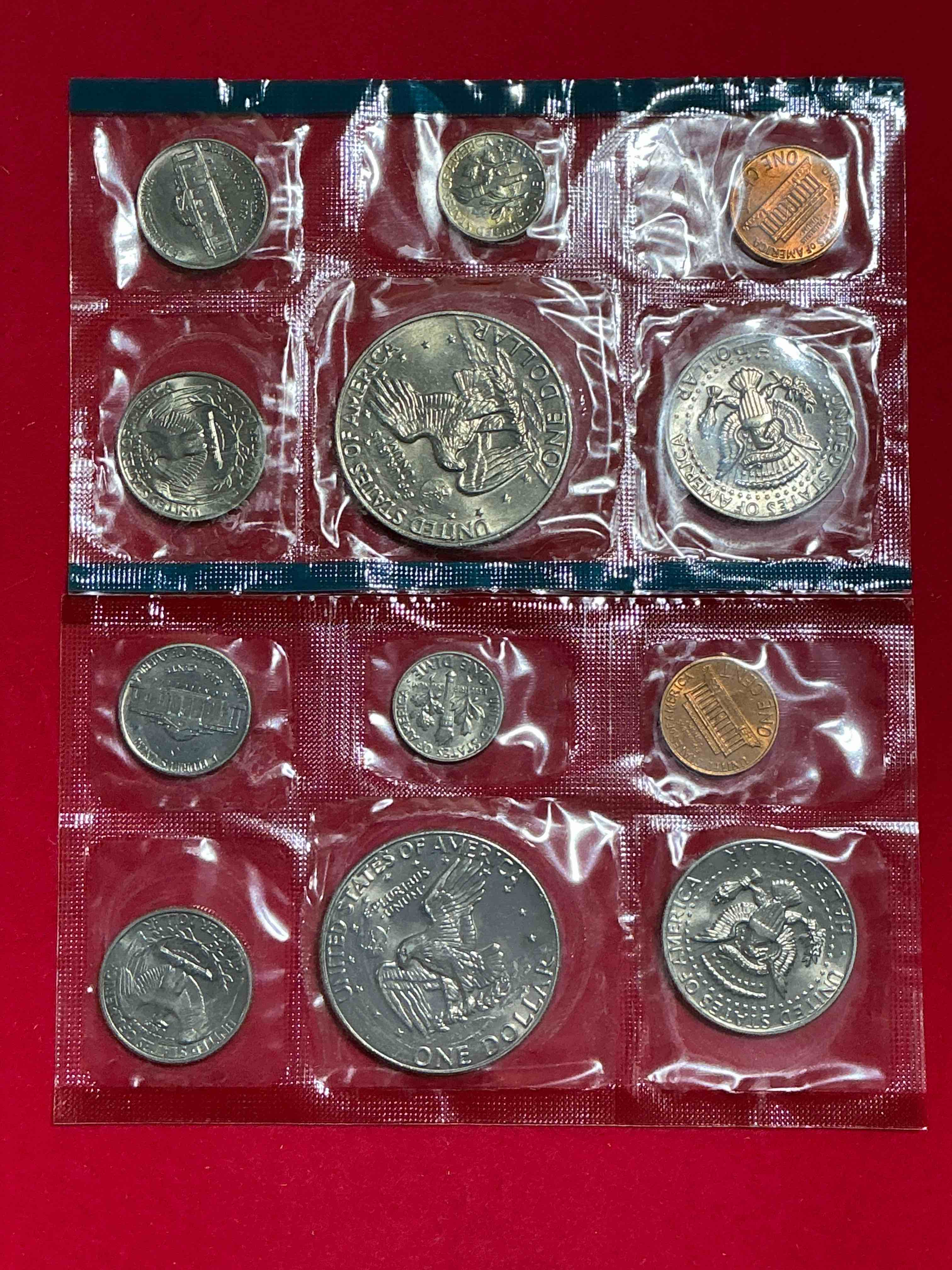 Condition photo showing New/Like New for 1977 Mint Coins, 12 Coin Denver & Philadelphia Mint! Eisenhower Dollar Coins, Half Dollars, Quarters, Dimes, Nickels & Pennies! Wow!