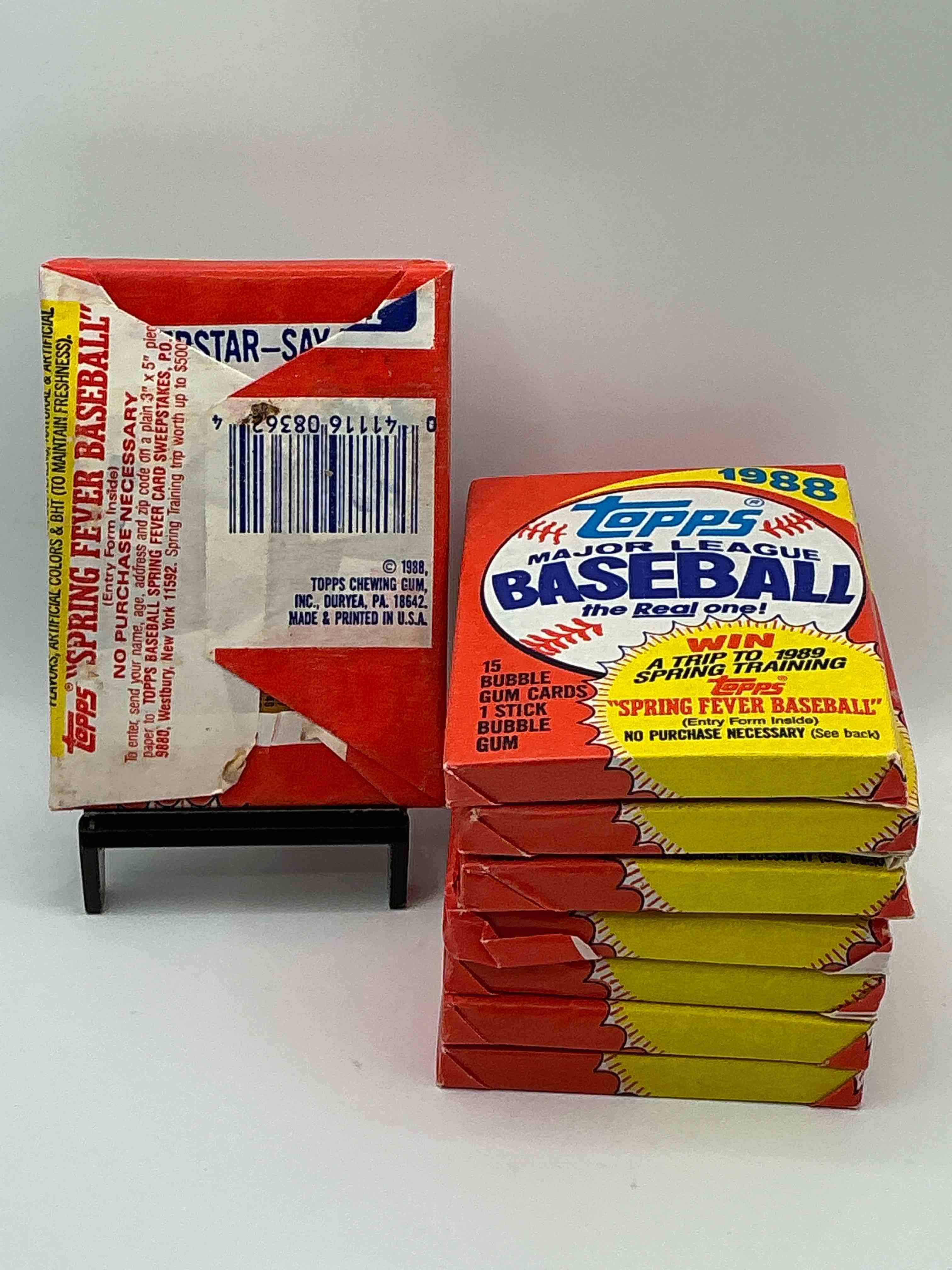 Condition photo showing New/Like New for 80's Baseball Fan's Rejoice! 1988 Topps Baseball Unopened Wax Packs Full Of Collectible Trading Cards! Search For Valuable Don Mattingly "World Of Baseball" & Nolan Ryan Cards Worth Hundreds In Perfect Condition!