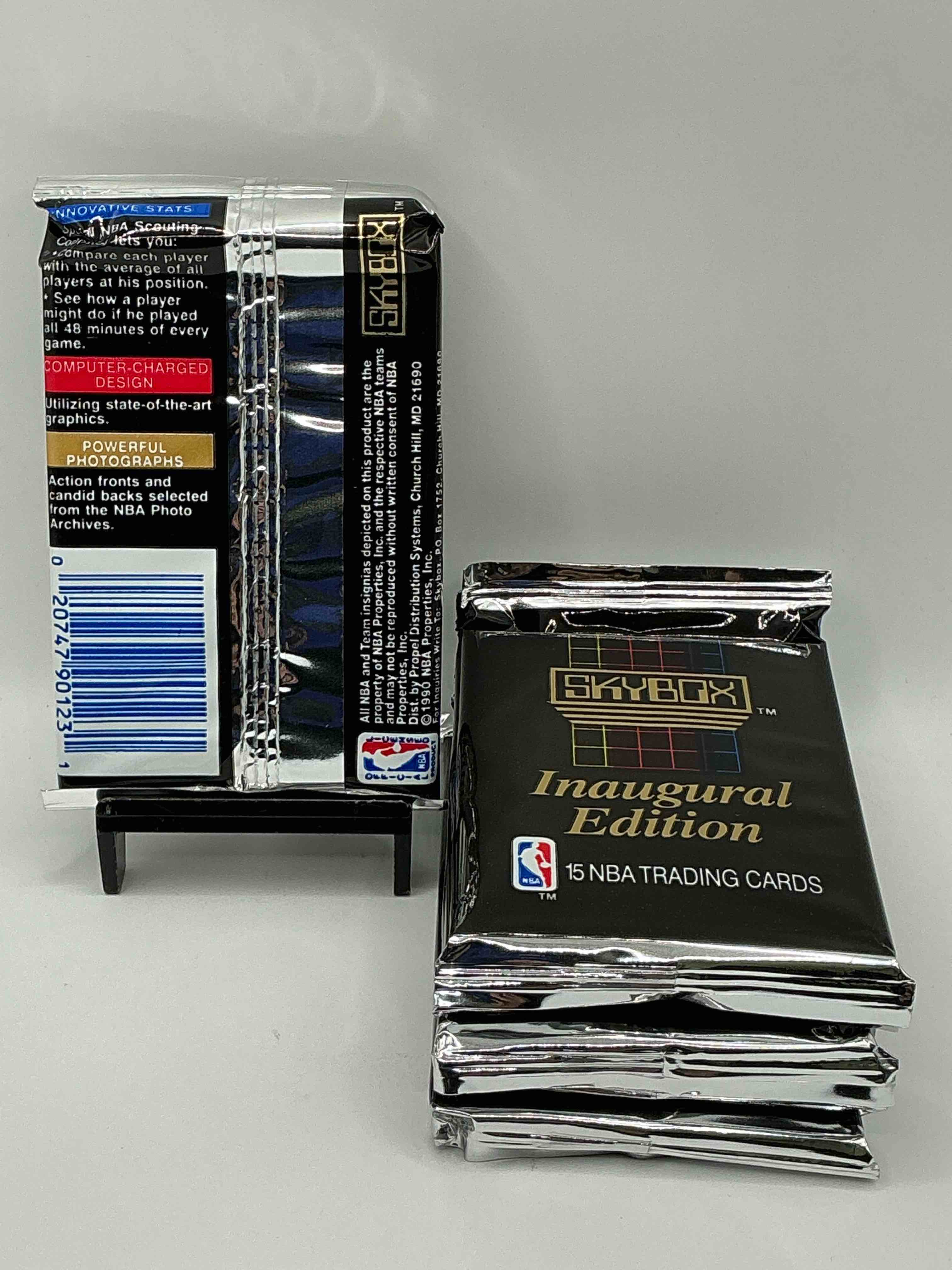 Condition photo showing New/Like New for Michael Jordan, Magic Johnson & More! Search For So Many NBA Legends & Stars! 1990 Skybox Unopened Packs! Direct From Original Box! These Packs Are Sought After For Ther Eye-Catching Teal Look & Awesome Cards! Search For Valuable Michael Jordan, Larry Bird & Magic Johnson Cards! Along With Other Stars!