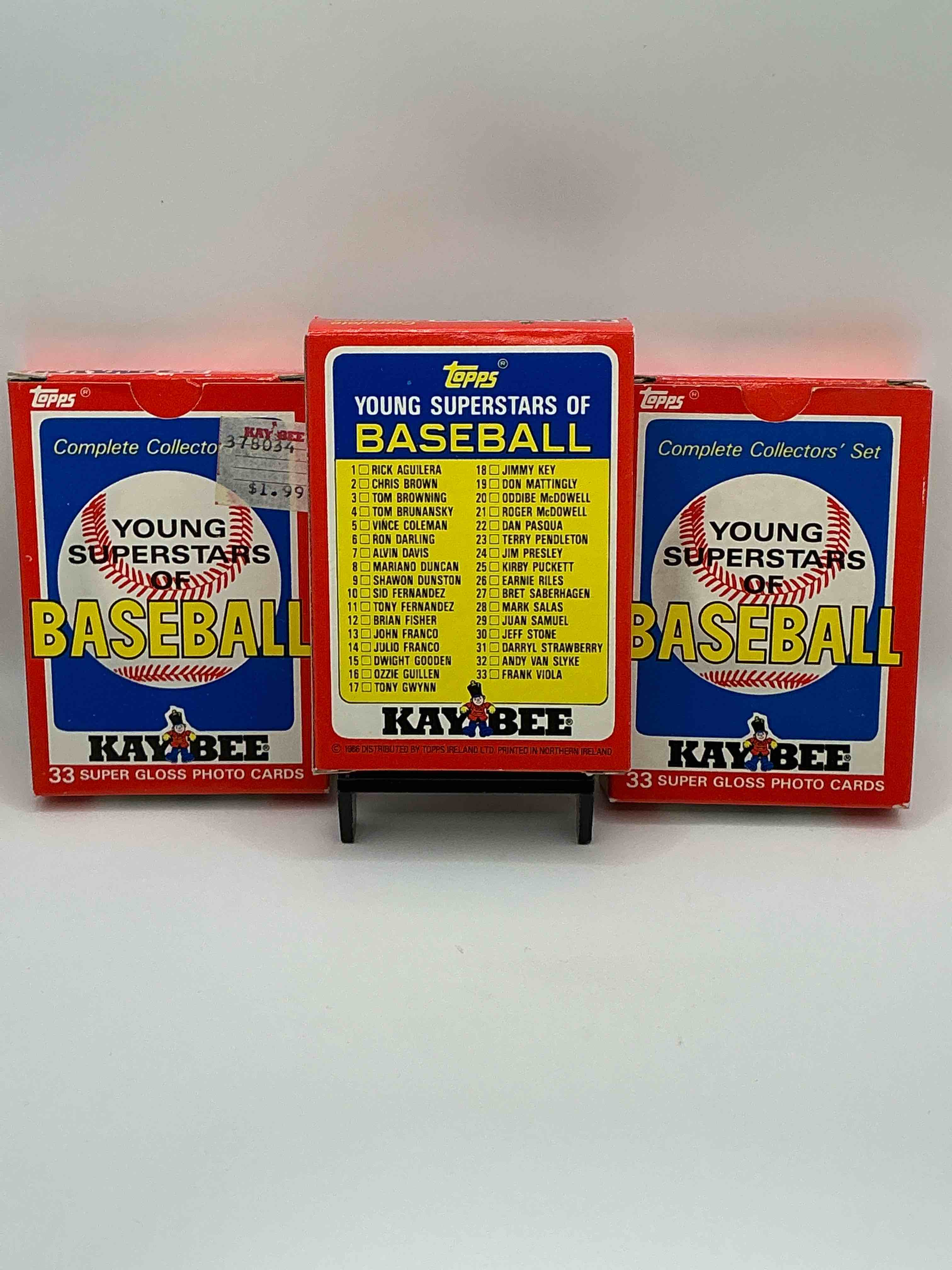 Condition photo showing New/Like New for Early Darryl Strawberry & Kirby Puckett! 1986 Young Superstars Of Baseball Complete Collector’s Set! 33 Of The Biggest Stars From The 80’s All Included In This Vintage “Deck Of Cards” Style Collectable Pack!