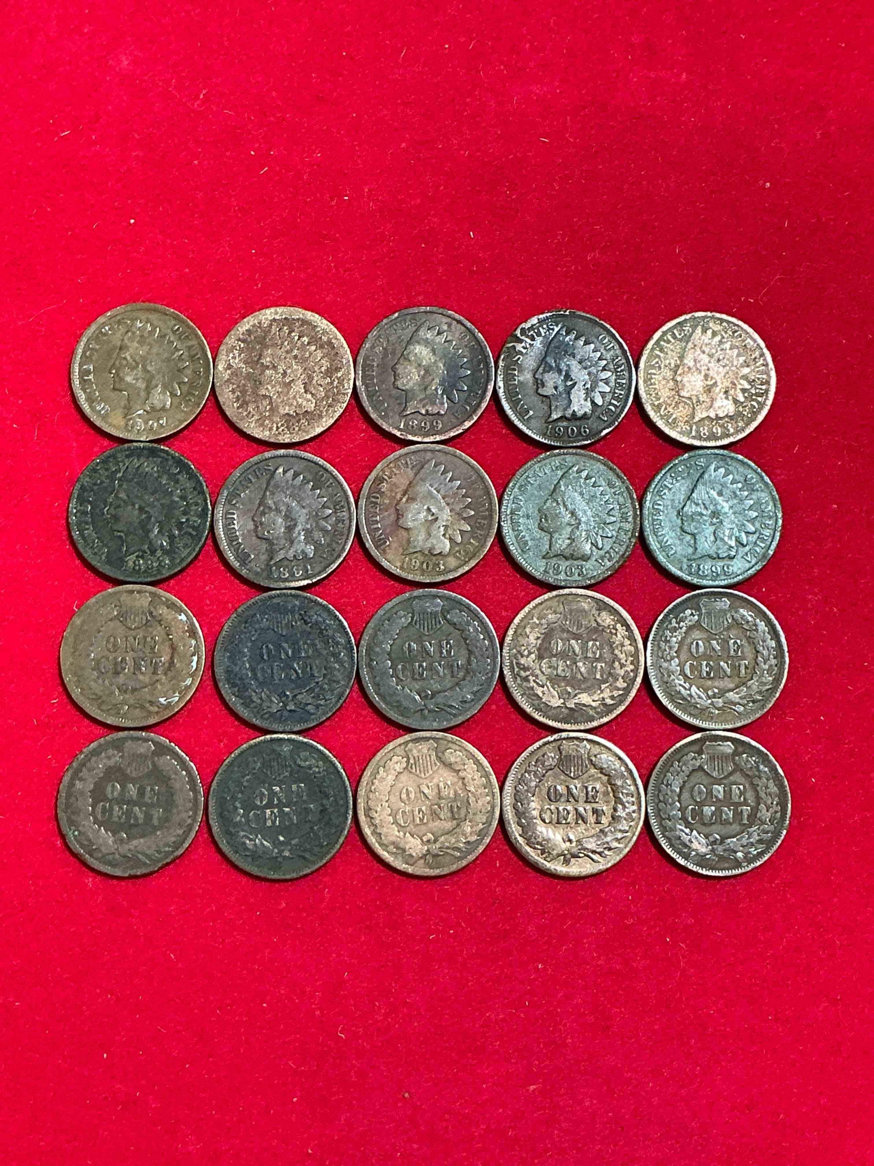 Condition photo showing Good Condition for Indian Head Pennies! These Gorgeous U.S. Pennies Were Minted From 1859-1909 & Have Become Serious Collector Items! The "Indian Head" Design Is Actually A Representation Of Lady Liberty Wearing An Indian Headdress. Here Are Beautiful, Well-Kept Examples Representing Many Different Mint Years! Great For Collecting, Investing & Learning History, & Rare With Visible Dates!