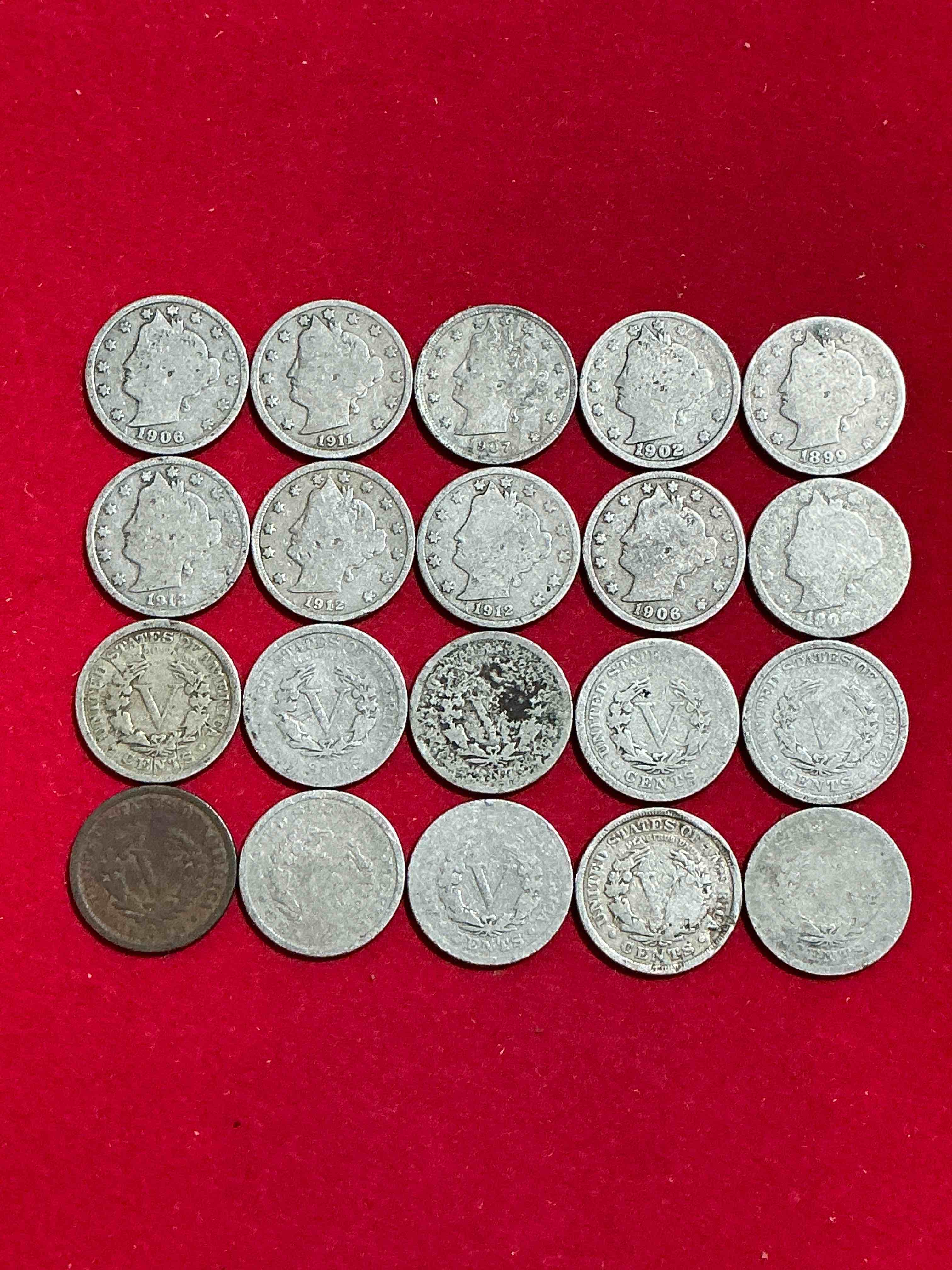 Condition photo showing Good Condition for Antique U.S. V Nickels! Think Of The History These Coins Have Seen!, Liberty Head V Nickels Were Minted Up Until 1913 & Were The Style Of Nickels Before Buffalo Nickels. Own Some Cool Pieces Of History! Rare To See These Coins With The "Date On" In Circulated Condition!
