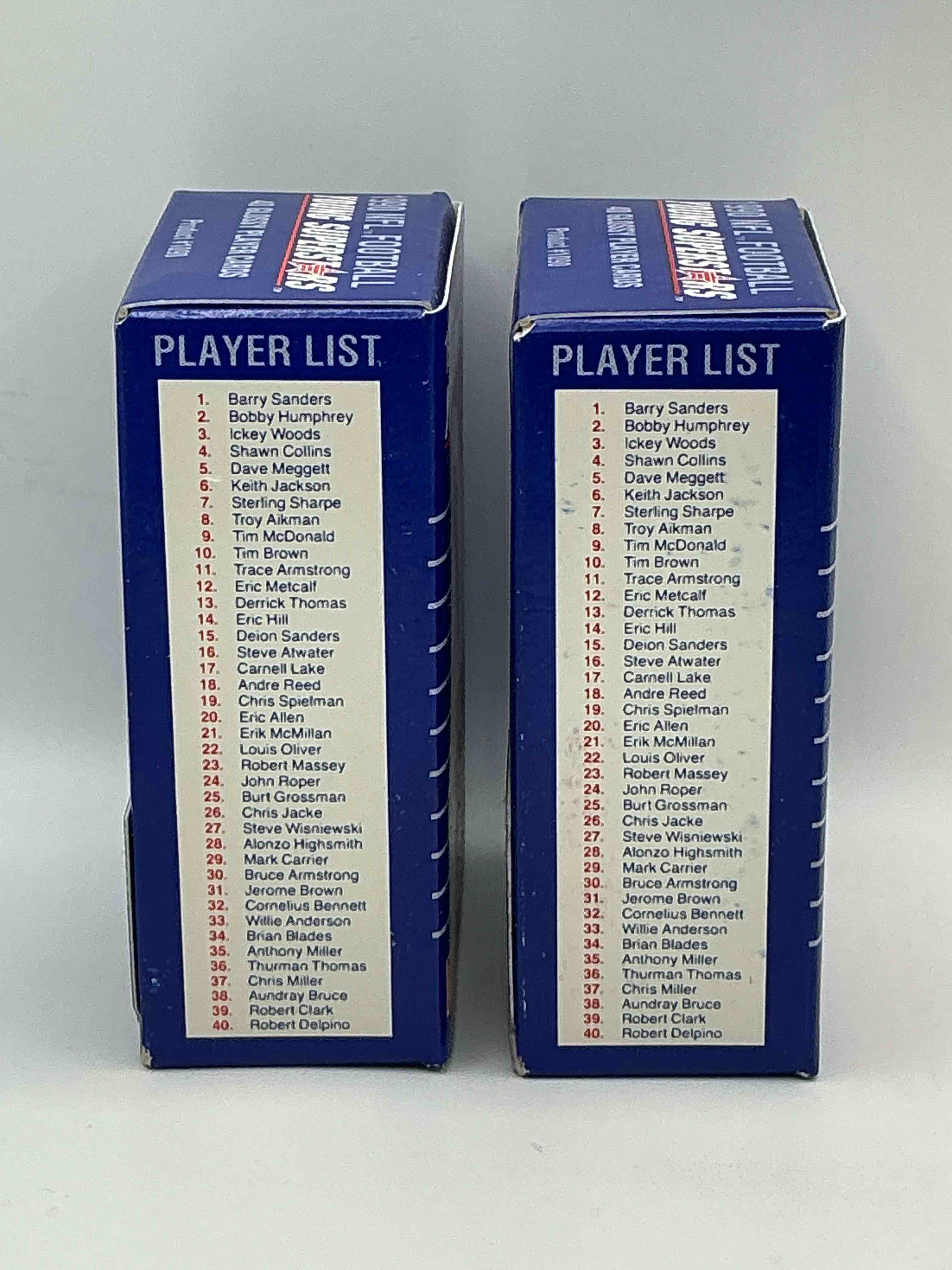 Condition photo showing New/Like New for 1990 Score NFL Football Young Superstars! Barry Sanders, Troy Aikman, Derrick Thomas, Sterling Sharpe, Ickey Woods, Andre Reed & More! Awesome Score Boxes!