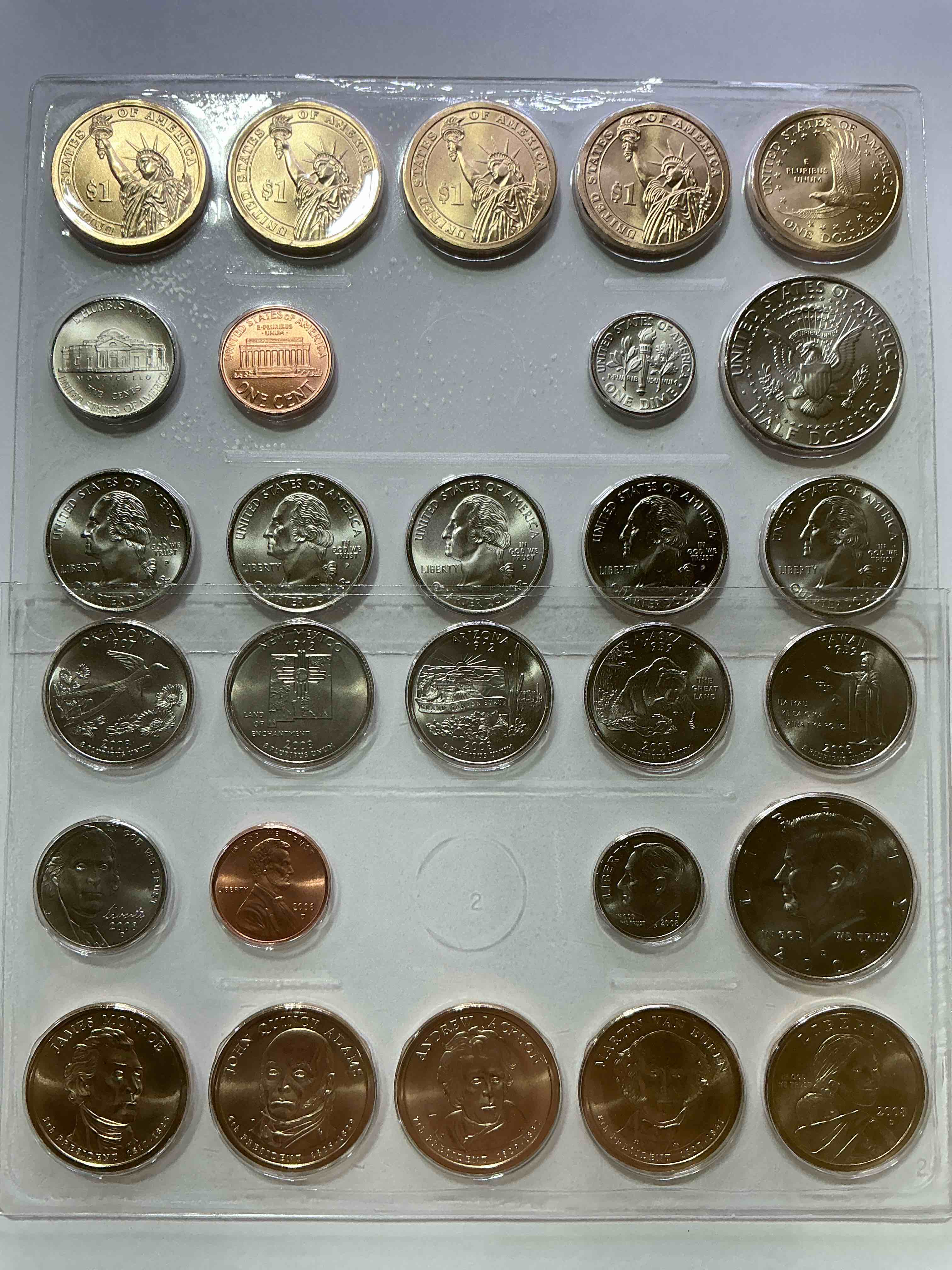Condition photo showing New/Like New for 2008 Mint Coins! Uncirculated 28 Coins, Including Sacagawea Dollar Coins, Half Dollars, State Quarters, Dimes, Nickels & Pennies! Insane Mint Coins!