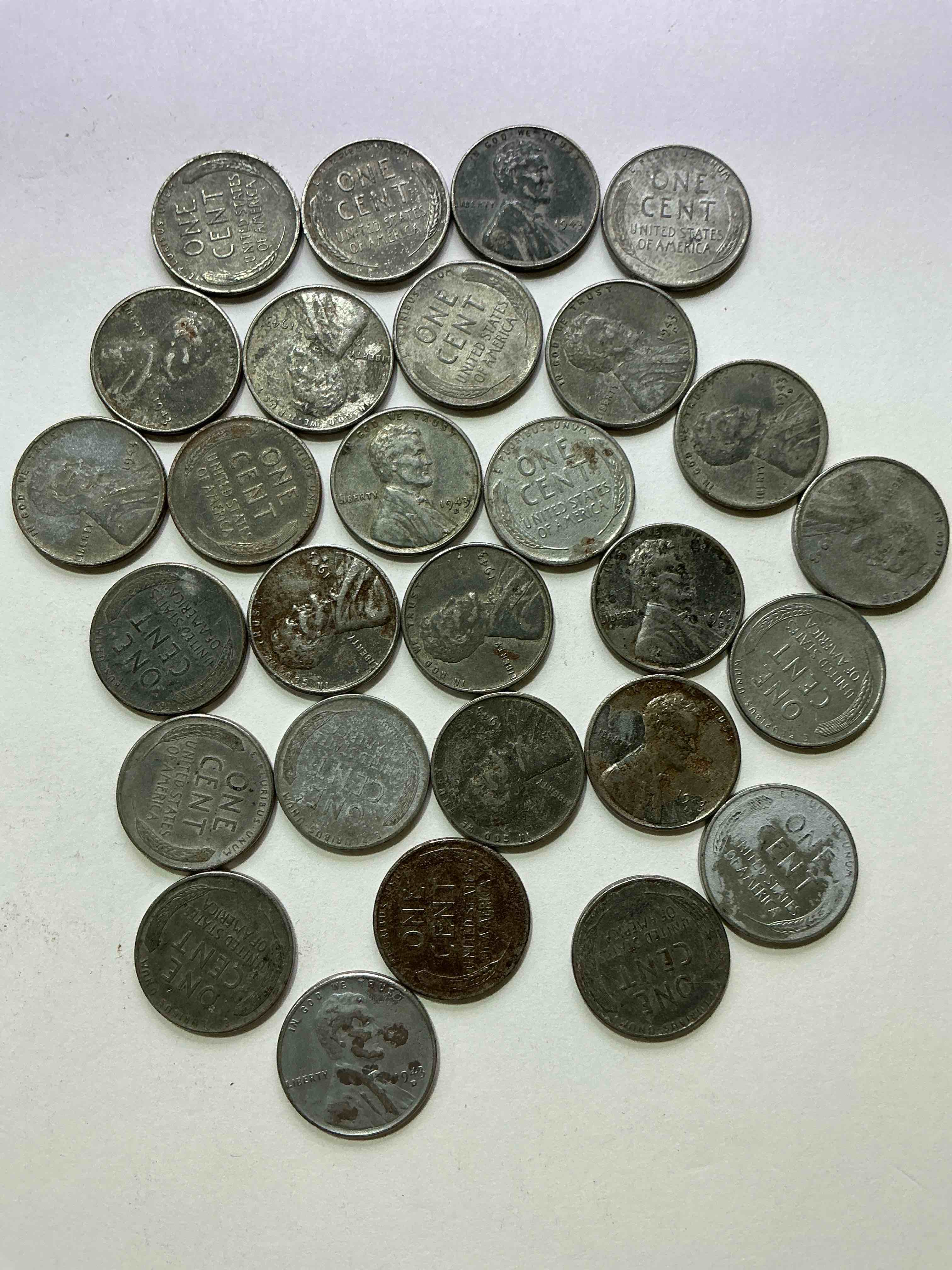 Condition photo showing Good Condition for 1943 World War Il History! Did You Know That In 1943 Copper Was So Valuable For Making Ammunition That The U.S. Treasury Made Pennies Out Of Steel?! 1943 STEEL Pennies Have Become Valuable, Rare Collector Items! Up For Auction Are Rare WWII Steel Pennies Appearing Circulated. Own Pieces Of World War II History That Are An Awesome Investment!