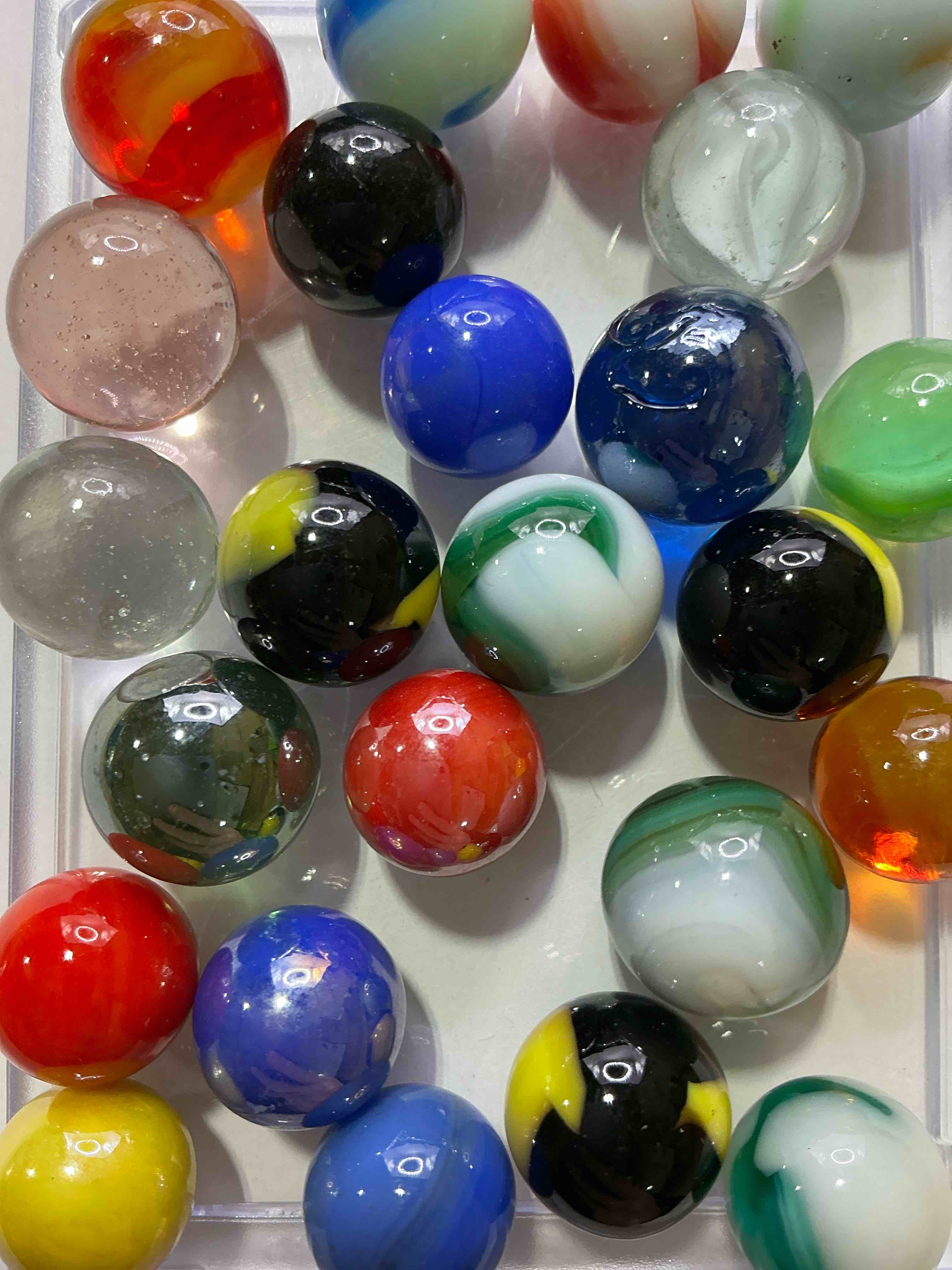 Condition photo showing New/Like New for Antique Glass Marbles! Genuine Stunning Marbles Lot, All Marbles Made Between The Years 1925-1965 & Made With Uranium! Many Are Great Depression Era & Even Earlier! Gorgeous, Authentic Pieces Of History!  