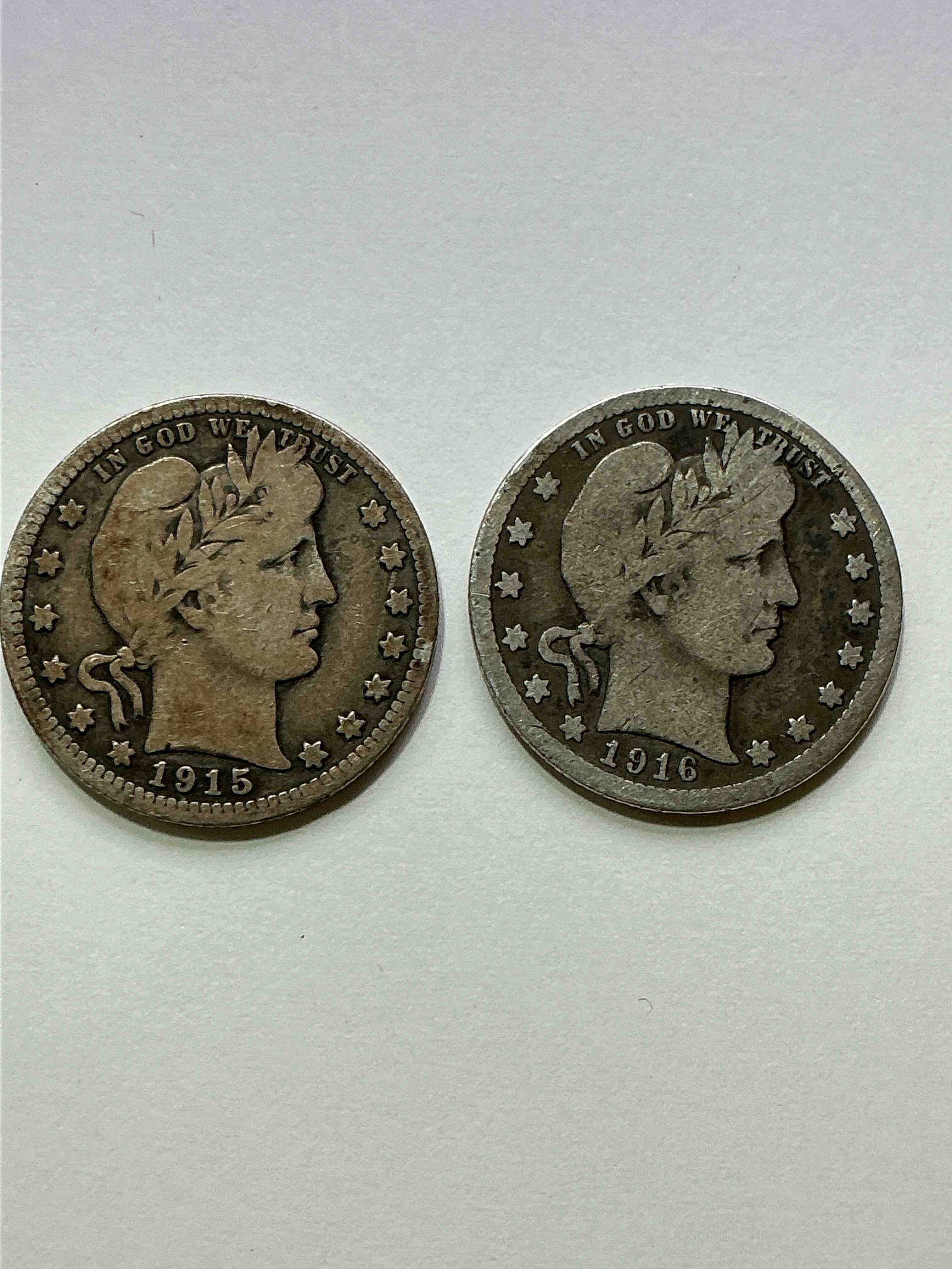 World War I Era American Silver! Barber Quarters From The World War I Era! These Quarters Are 90% Fine US Silver & Super Rare, Even More Rare With WWI Era Dates! Beautiful & Circulated! Perfect Addition To Any Collection! 