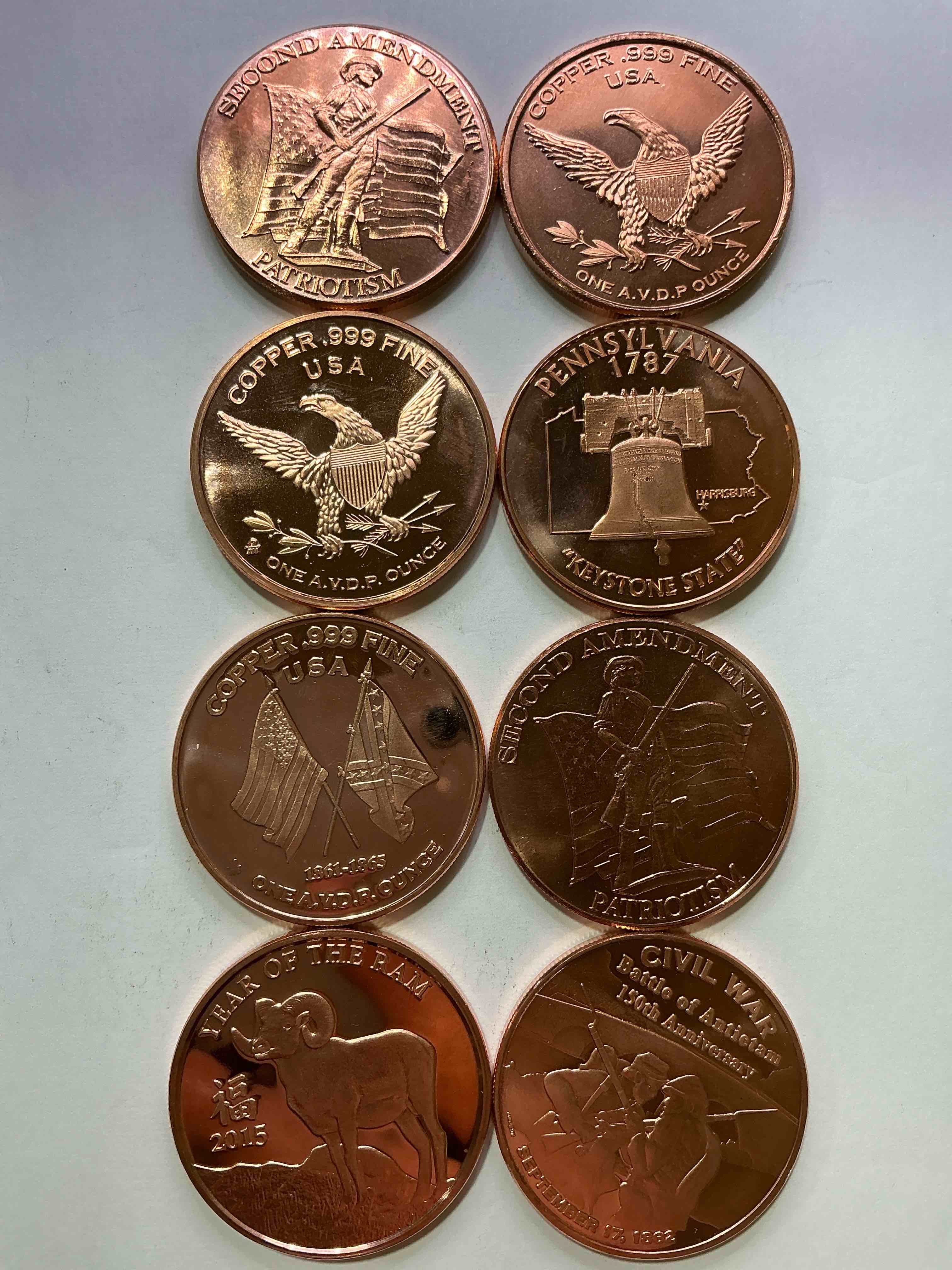 Condition photo showing New/Like New for Copper Craziness! 1oz Copper Commemorative Coins! All Different Cool & Rare Designs! Awesome American Pure Copper!