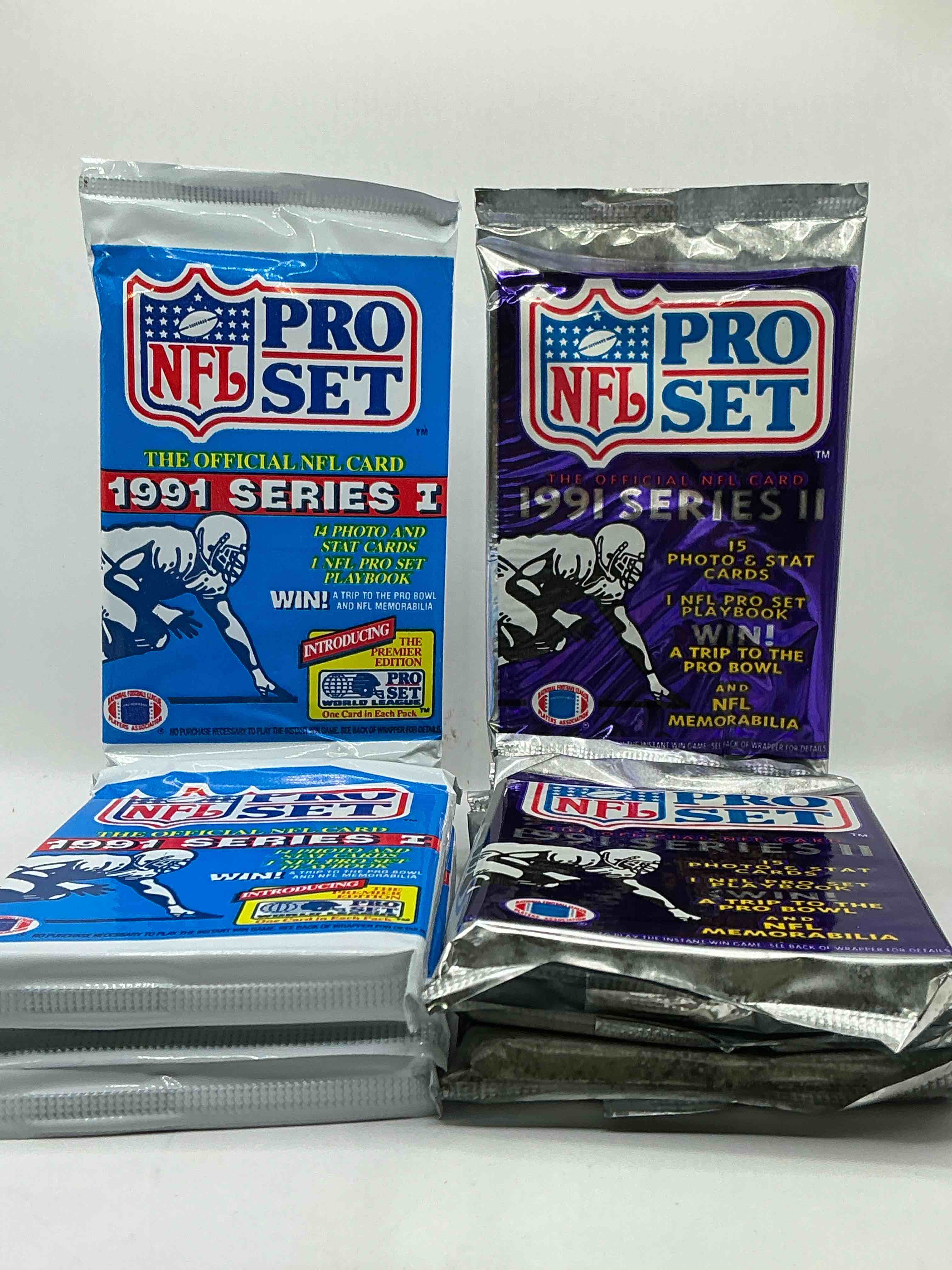 Condition photo showing New/Like New for Wow! 1991 Pro Set Football Sealed Card Packs Series I, Direct From Original Retail Case!Highly Sought After By Collectors As This Year Is Loaded With High Profile Cards!Search For Cards From Barry Sanders, Deion Sanders, Troy Aikman, Michael Irvin & Much More! Getting Hard To Find!