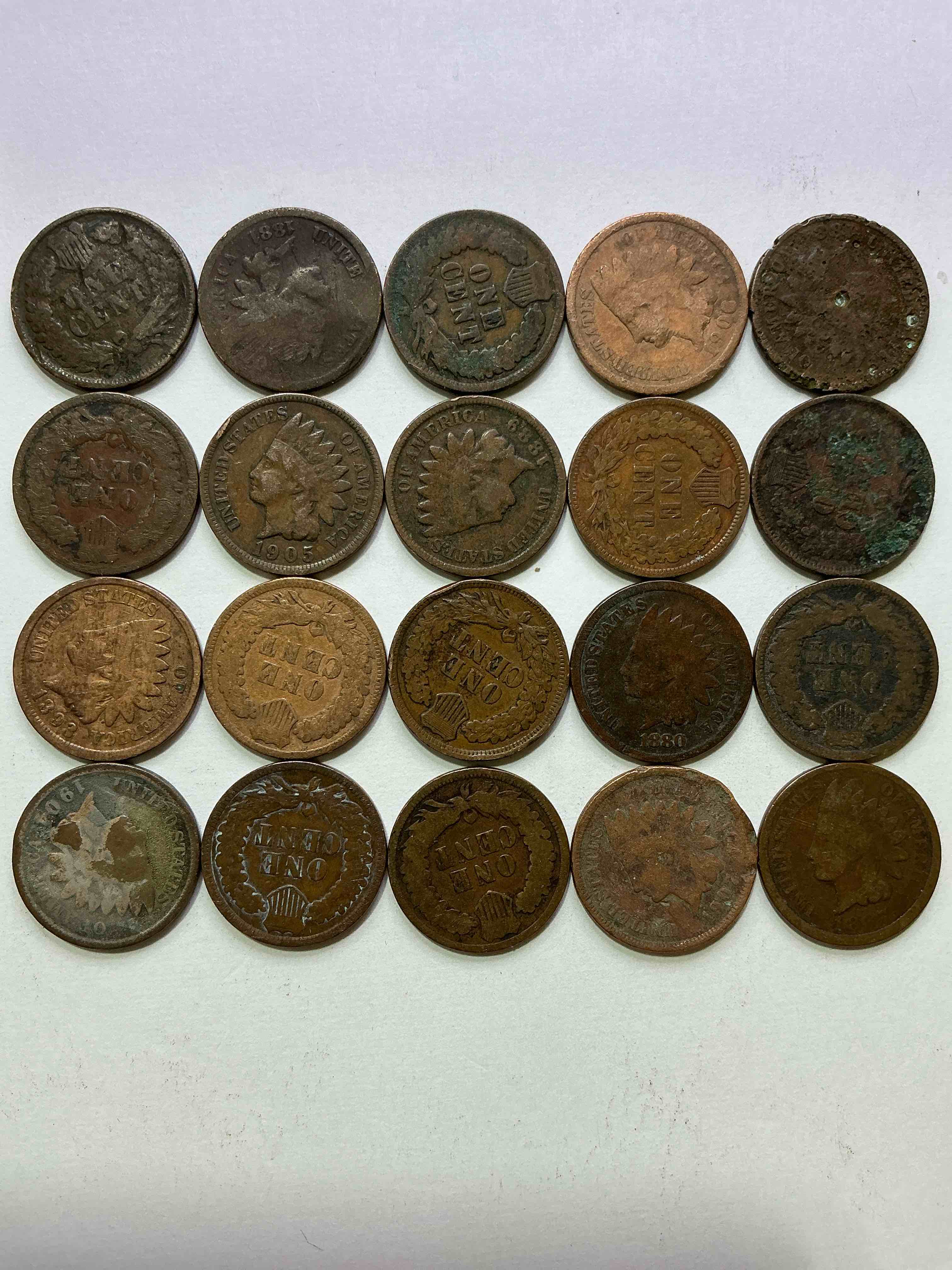 Condition photo showing Good Condition for Indian Head Pennies! These Gorgeous U.S. Pennies Were Minted From 1859-1909 & Have Become Serious Collector Items! The "Indian Head" Design Is Actually A Representation Of Lady Liberty Wearing An Indian Headdress. Here Are Beautiful, Well-Kept Examples Representing Many Different Mint Years! Great For Collecting, Investing & Learning History, & Rare With Visible Dates!