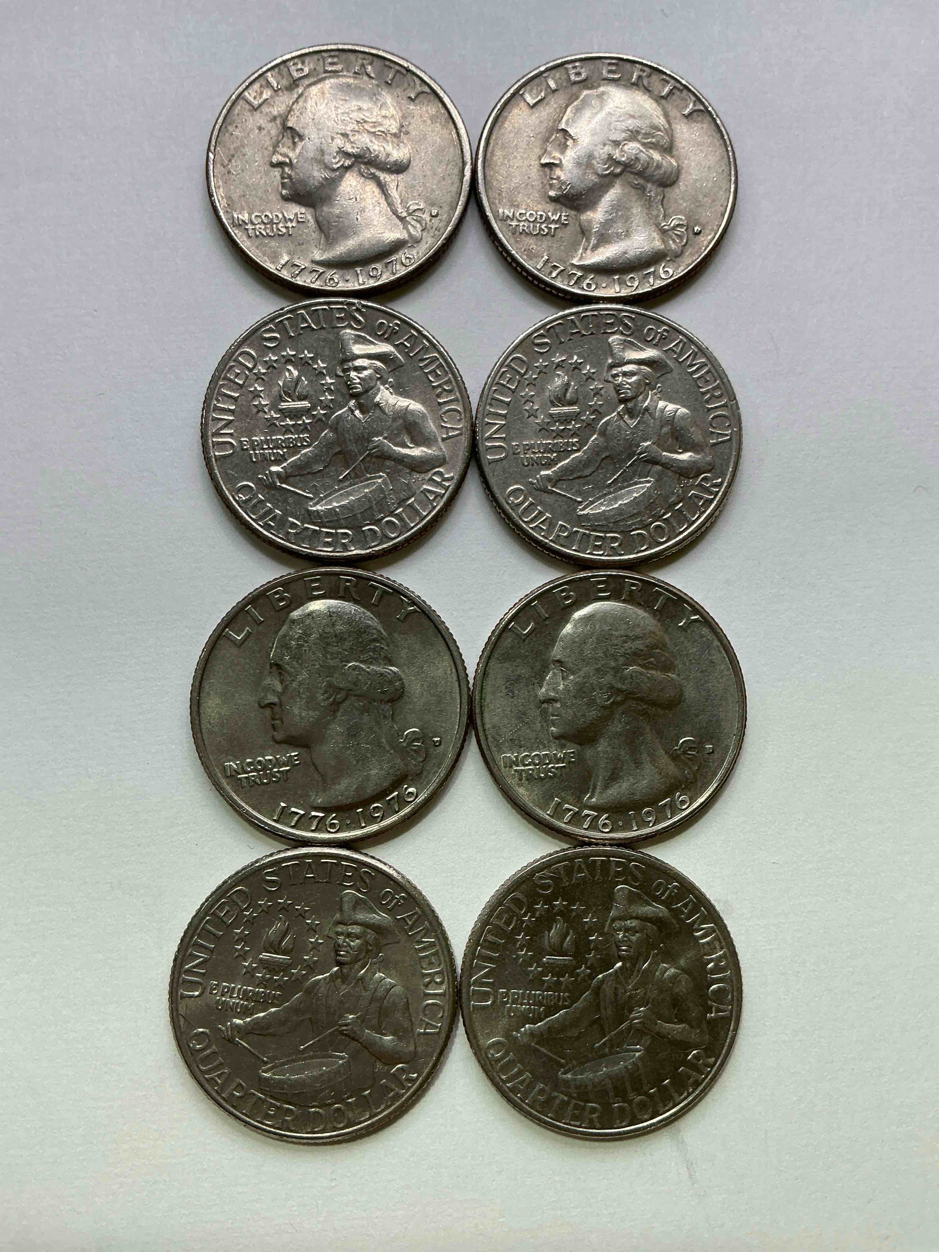 Condition photo showing New/Like New for 1976 Bicentennial Bliss! Quarters! In 1976 The U.S. Mint Produced Coins Celebrating The 200 Year Anniversary Of America. Up For Auction Are Awesome Examples Of Bicentennial Quarters Produced For This... The Infamous 200 Year Anniversary Edition! Highly Desirable For Collectors! Own Pieces Of History & Get Ready For America's 250 Year Anniversary Coming Soon!