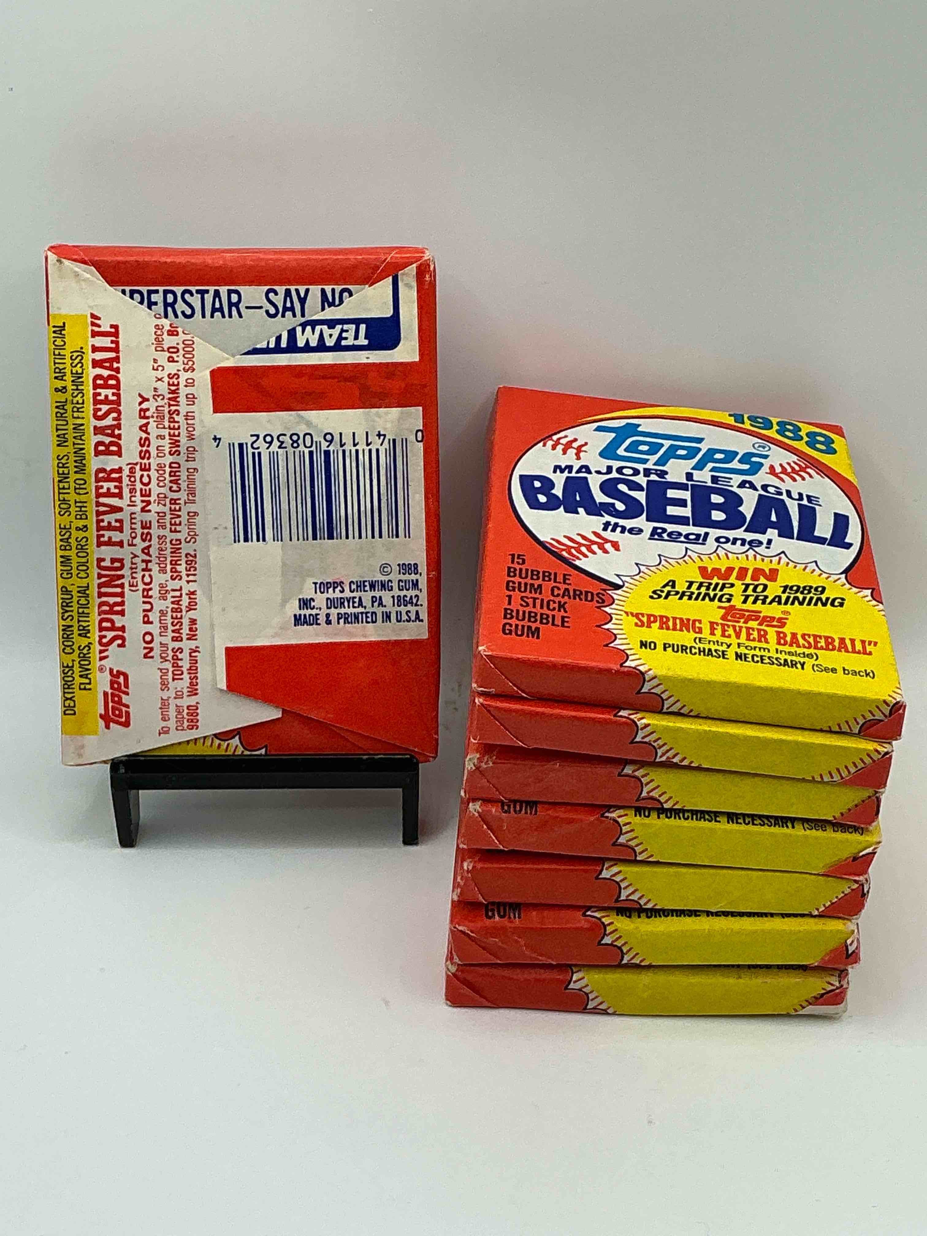 Condition photo showing New/Like New for 80's Baseball Fan's Rejoice! 1988 Topps Baseball Unopened Wax Packs Full Of Collectible Trading Cards! Search For Valuable Don Mattingly "World Of Baseball" & Nolan Ryan Cards Worth Hundreds In Perfect Condition!
