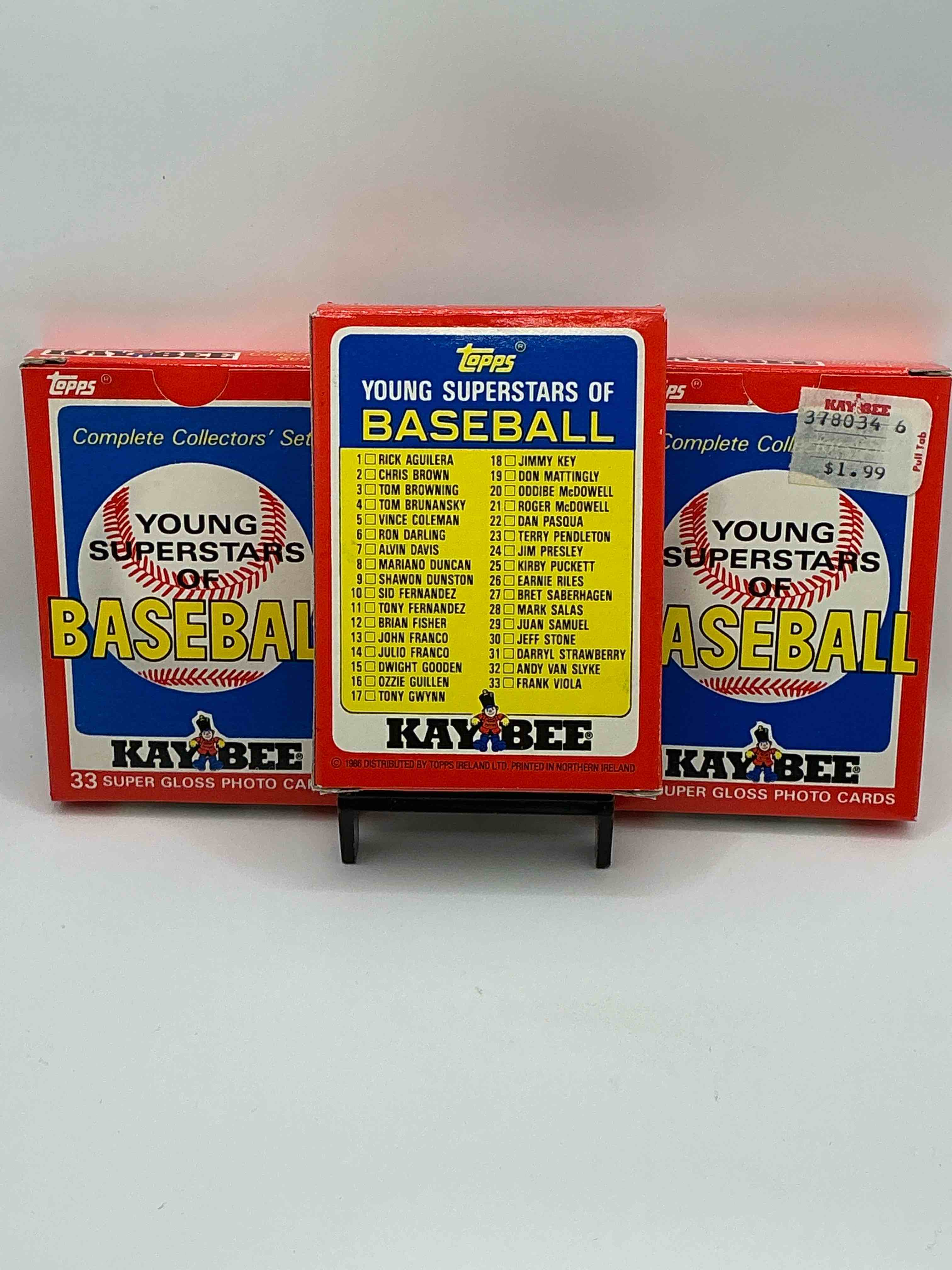 Condition photo showing New/Like New for Early Darryl Strawberry & Kirby Puckett! 1986 Young Superstars Of Baseball Complete Collector’s Set! 33 Of The Biggest Stars From The 80’s All Included In This Vintage “Deck Of Cards” Style Collectable Pack!