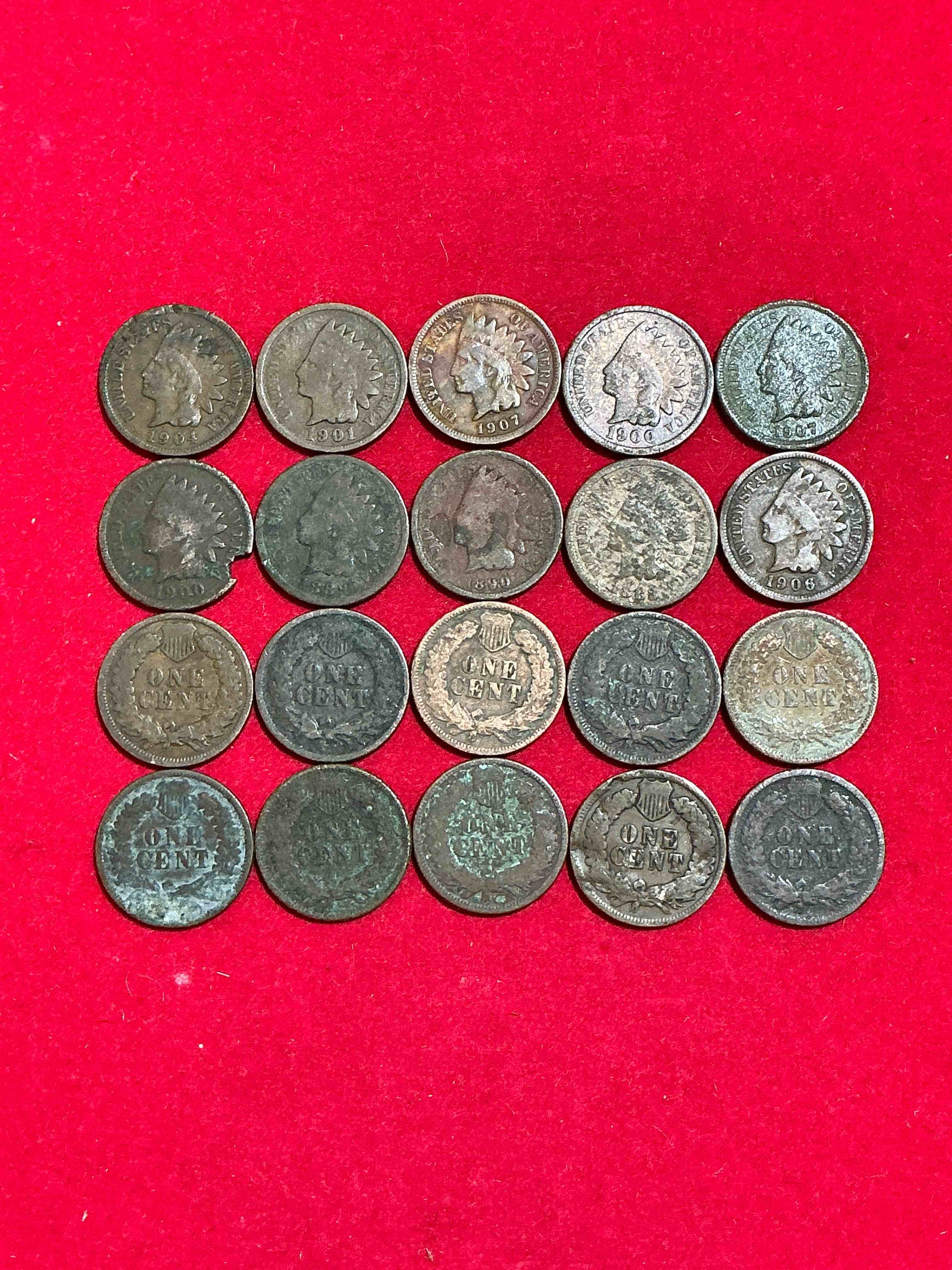 Condition photo showing Good Condition for Indian Head Pennies! These Gorgeous U.S. Pennies Were Minted From 1859-1909 & Have Become Serious Collector Items! The "Indian Head" Design Is Actually A Representation Of Lady Liberty Wearing An Indian Headdress. Here Are Beautiful, Well-Kept Examples Representing Many Different Mint Years! Great For Collecting, Investing & Learning History, & Rare With Visible Dates!