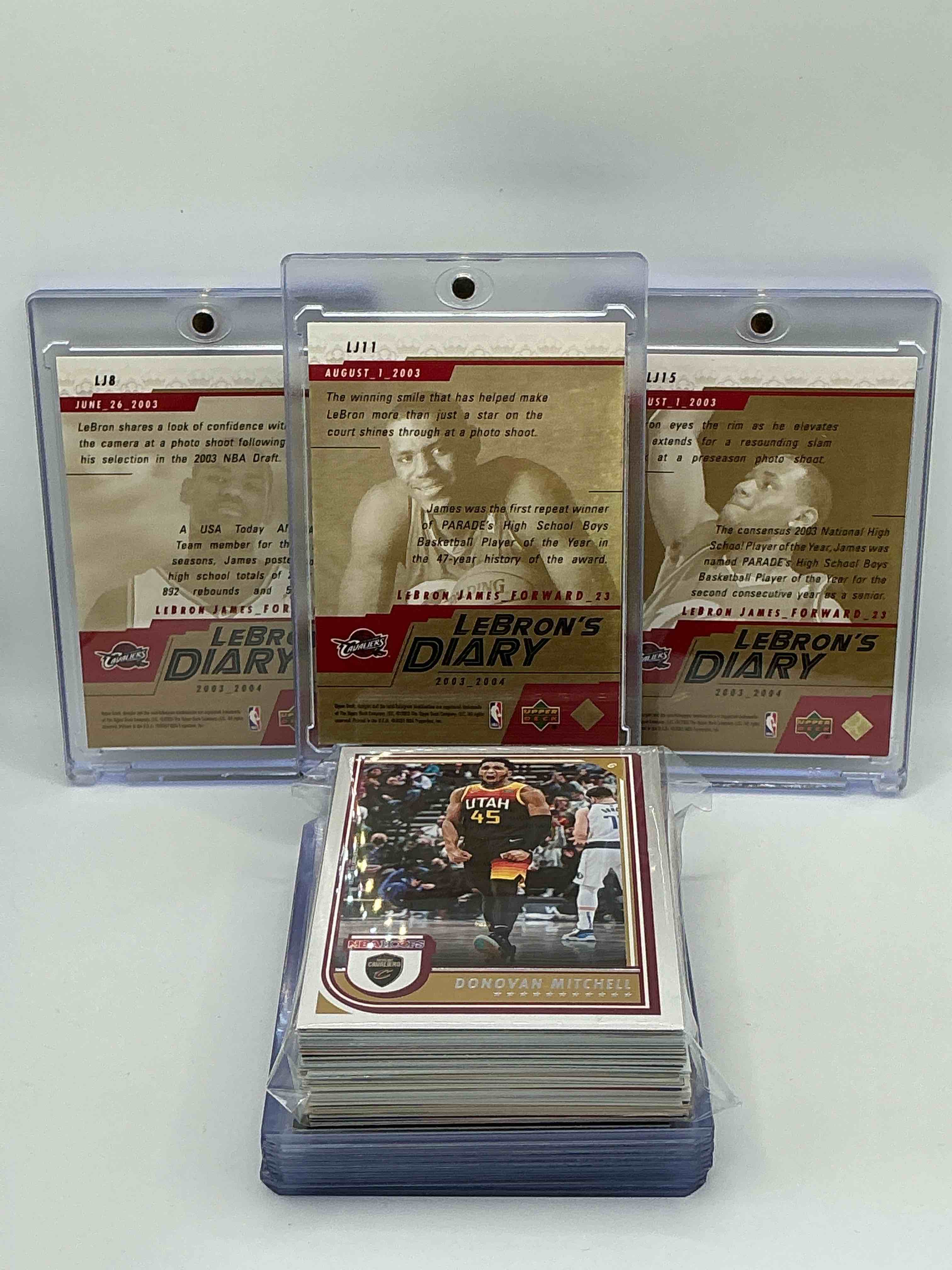Condition photo showing New/Like New for LeBron & Cavaliers Craziness! 2003 Upper Deck Basketball Rookie  “LeBron’s Diary” Trio! Along With 50 Other Cavaliers Heroes, Rookies, Legends & Commons!