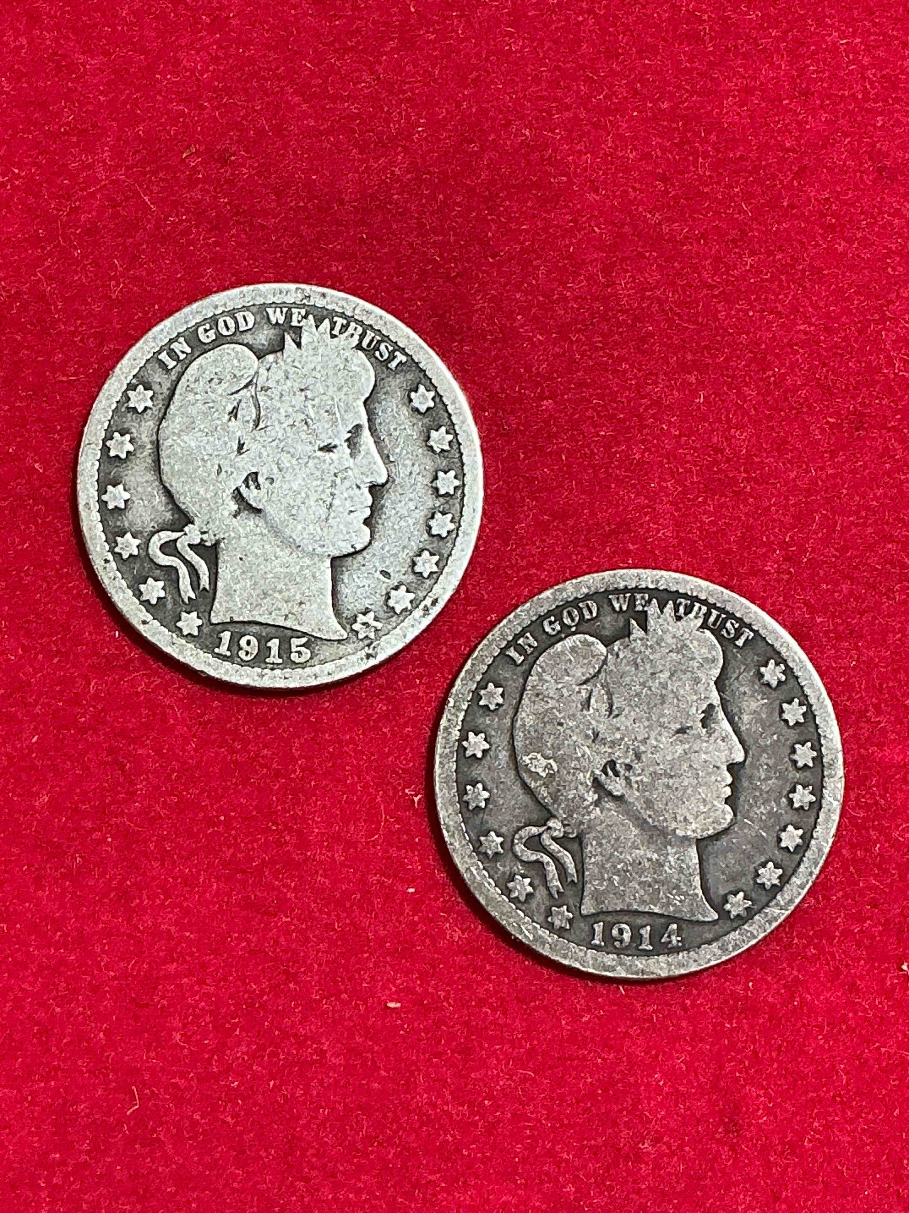 world war i era american silver! barber quarters from the world war i era! these quarters are 90% fine us silver & super rare, even more rare with wwi era dates! beautiful & circulated! perfect addition to any collection! 