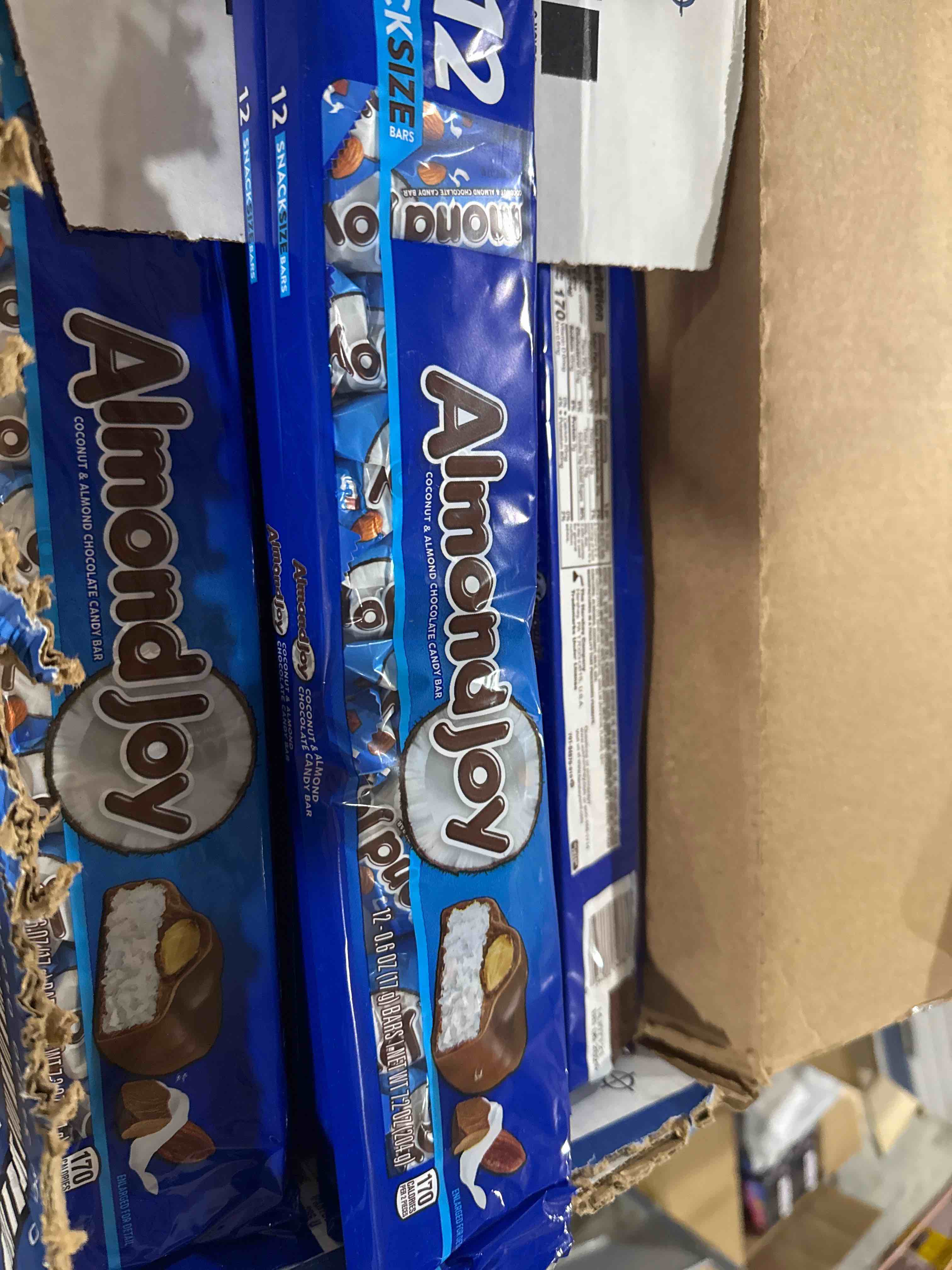 Condition photo showing Brand New for case of 15 best buy 06 2025 almond joy coconut and almond chocolate snack size candy  bars 0.6 oz  12 count