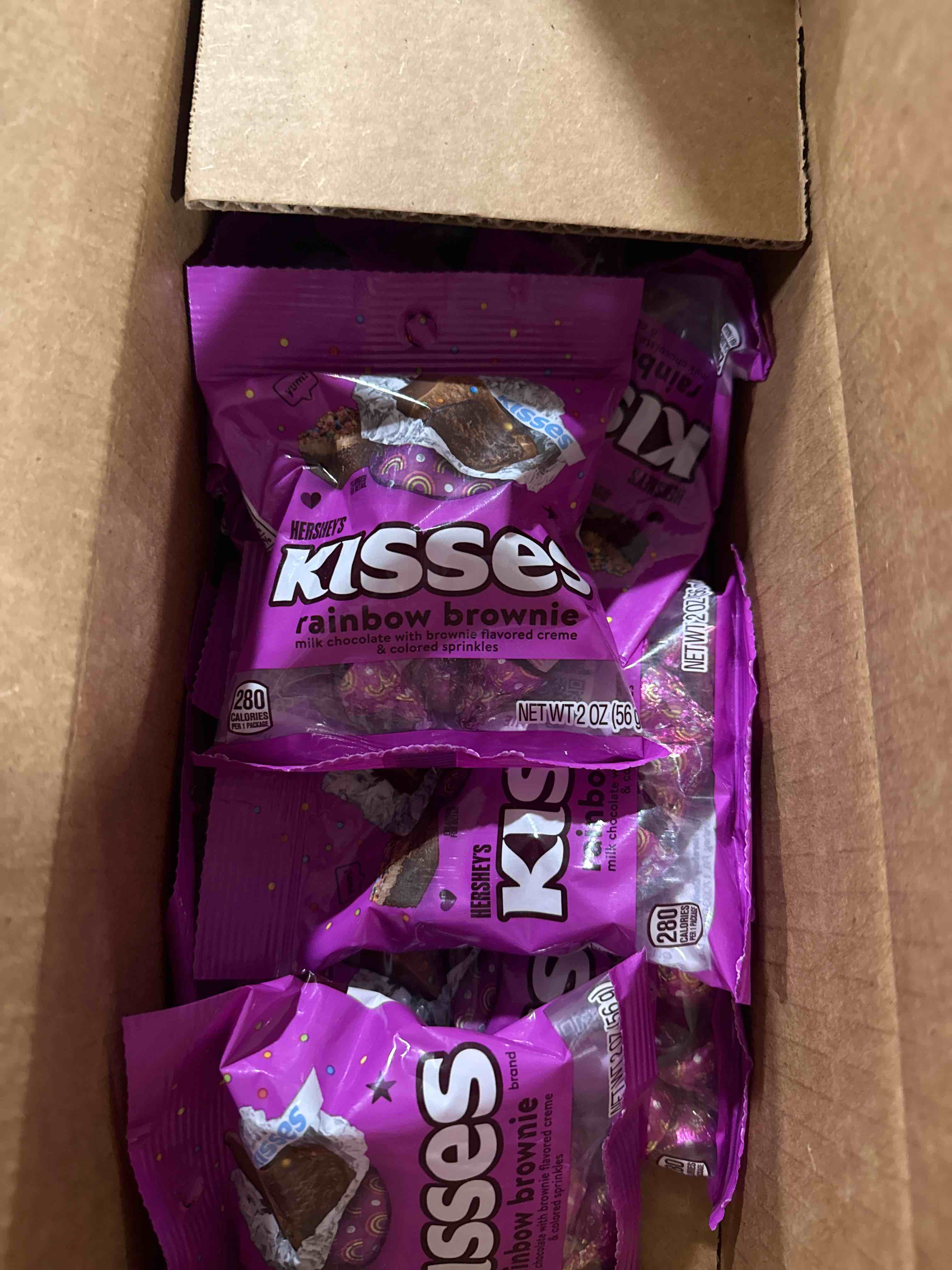 Condition photo showing Brand New for case of 12 hershey kisses rainbow brownie best by07 2025