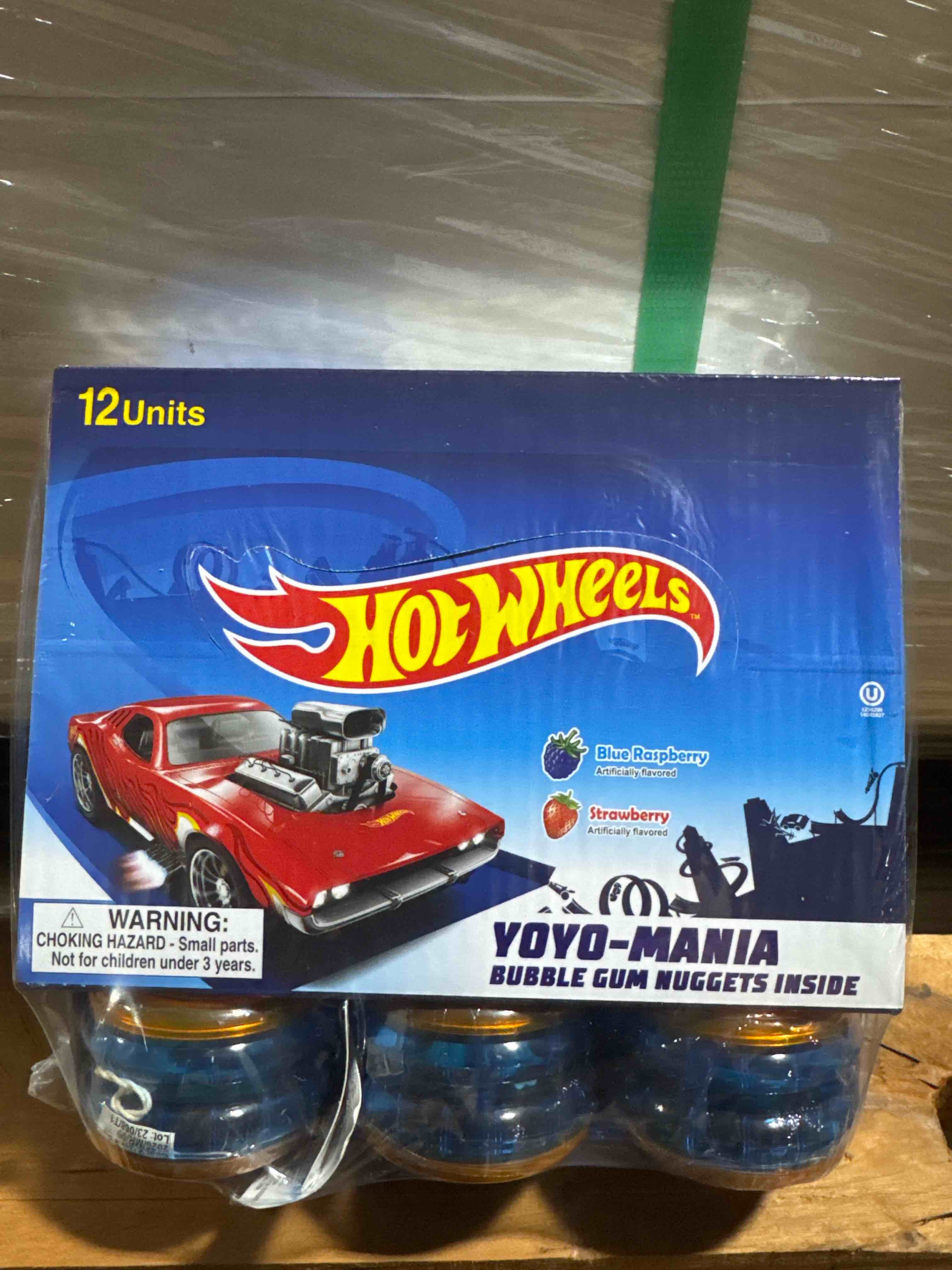 Condition photo showing Brand New for case of 12 yo-yo mania, bubblegum nuggets, inside blue raspberry, and strawberry flavored