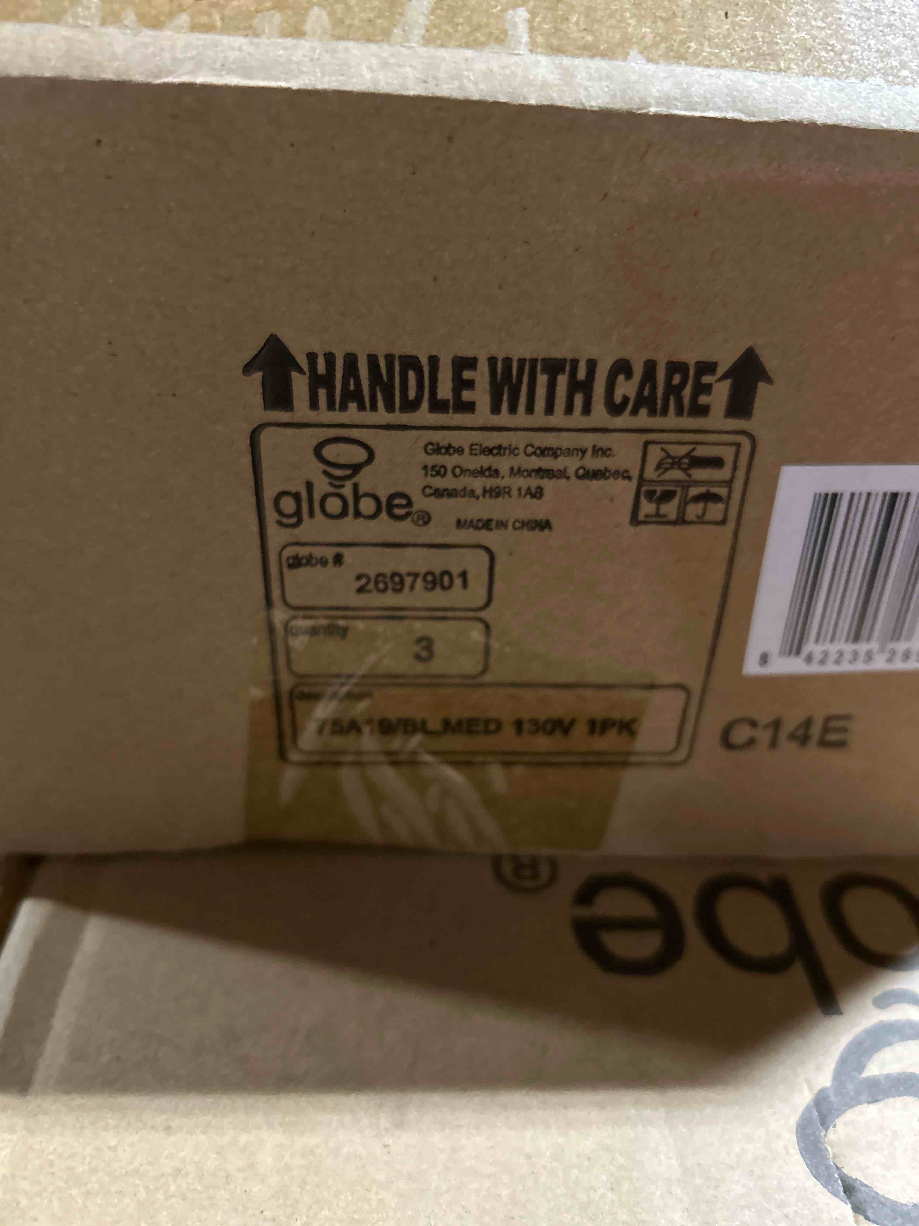 Condition photo showing Brand New for case of 3 globe electric 2697901 black single 75 watt a19 blacklight incandescent