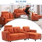Onbeam Sectional Sofa with Storage Chaise and Cup Holders, Living Room L-shaped Sofa Couch, Modern Sofa Bed for Home and Office, Orange Polyester