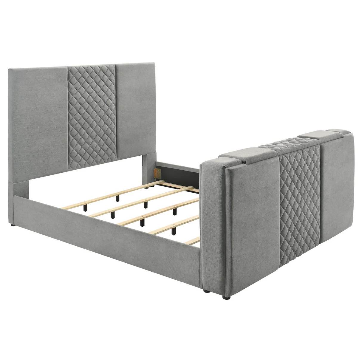 Tara Gray 61-inch Upholstered Eastern King Panel TV Bed