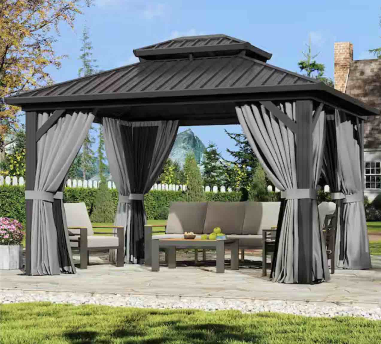 (incomplete) 12 ft. x 10 ft. Steel Frame Double Metal Roof Gazebo, box 1 of 2 