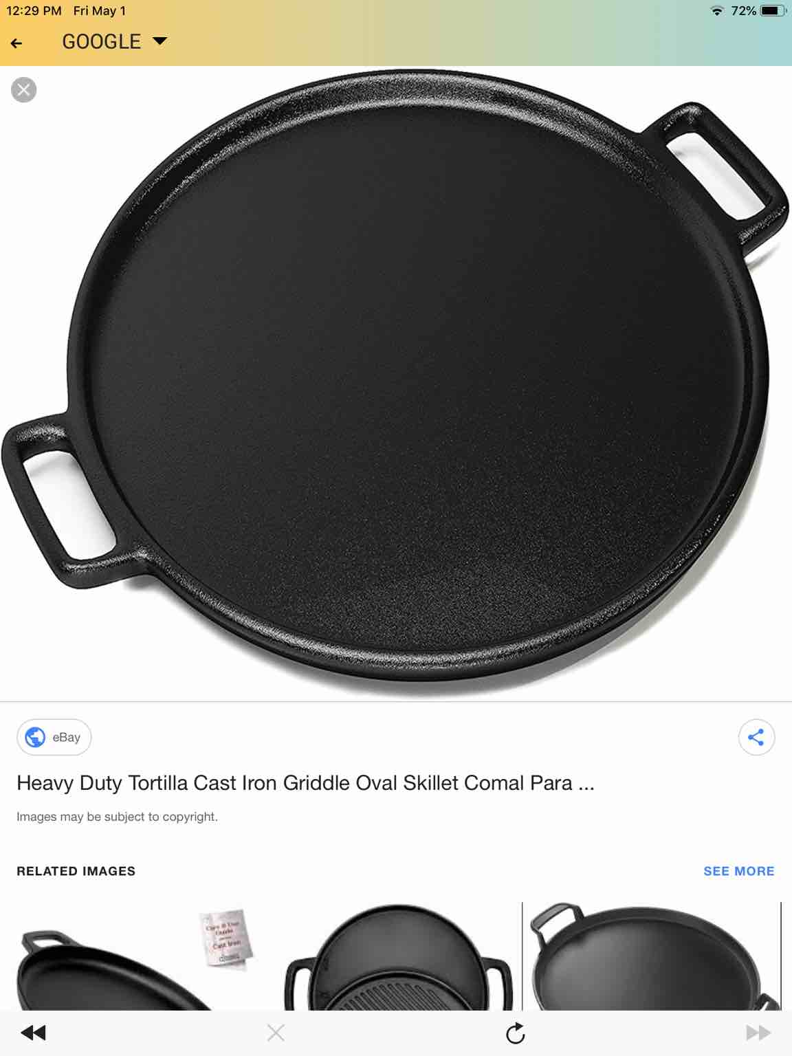 Heavy Duty Tortilla Cast Iron Griddle Oval Skillet