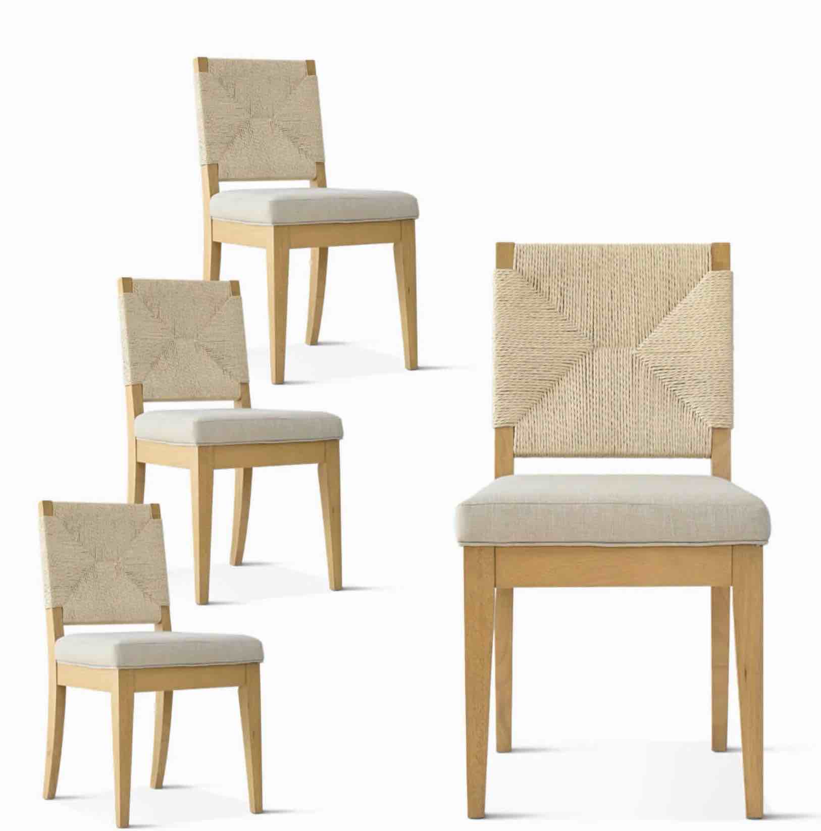 Set Of 7 Woven Back Upholstered Dining Chairs