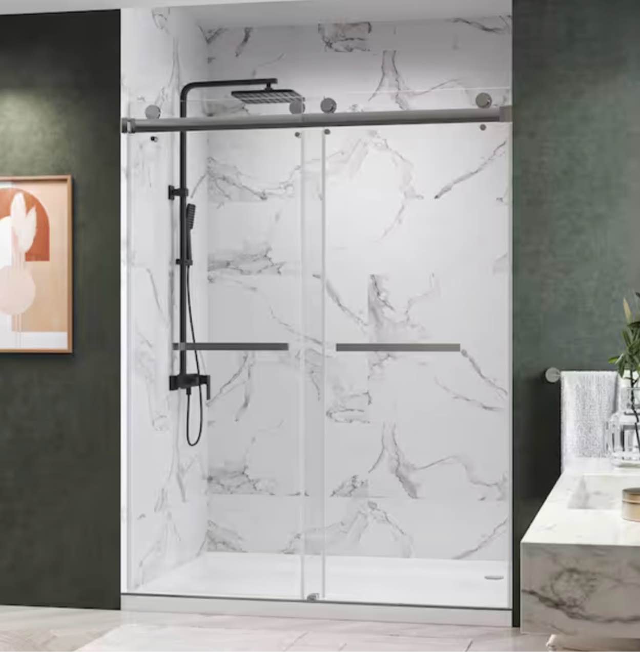Catalyst 72 in. W x 76 in. H Double Sliding Frameless Shower Door