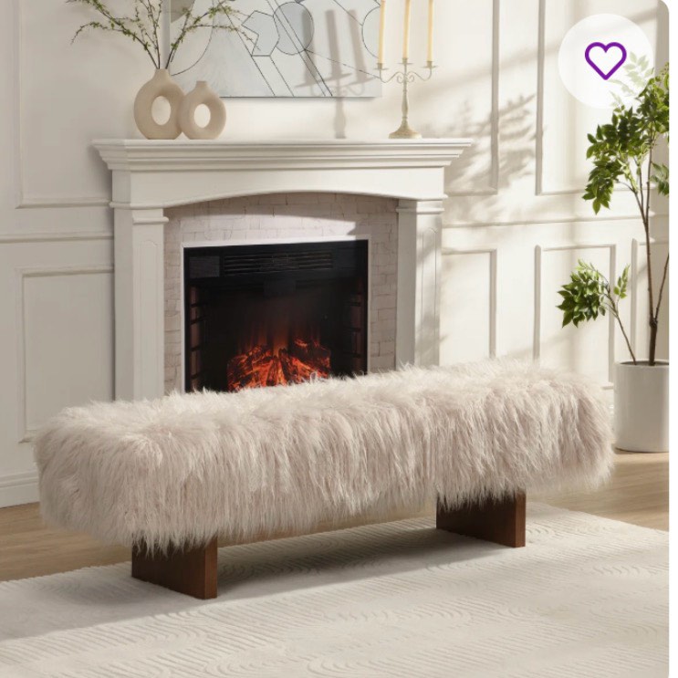 Soren Contemporary Glam Faux Wool Bench With Solid Wood legs