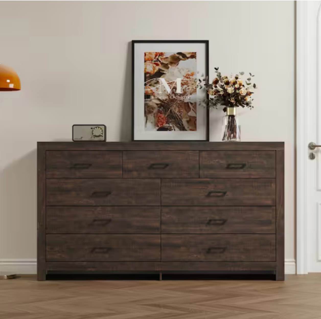 63” W Dresser With 9 Drawers Wood chest Of drawers For Bedroom 