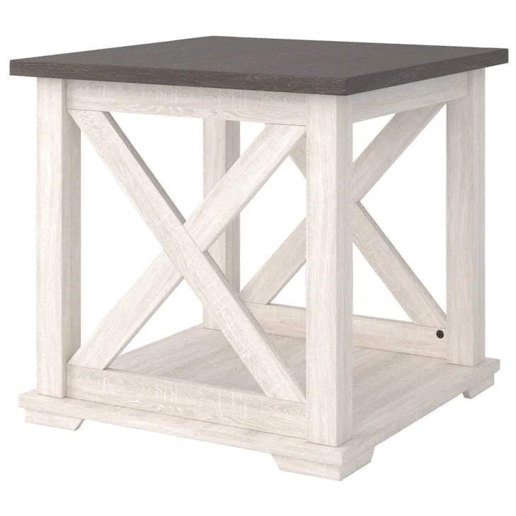 Two-Tone Farmhouse Square End Table with Shelf