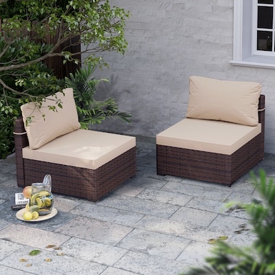 Patio Watcher 2 -Piece Rattan Patio Conversation Set with Beige Cushions