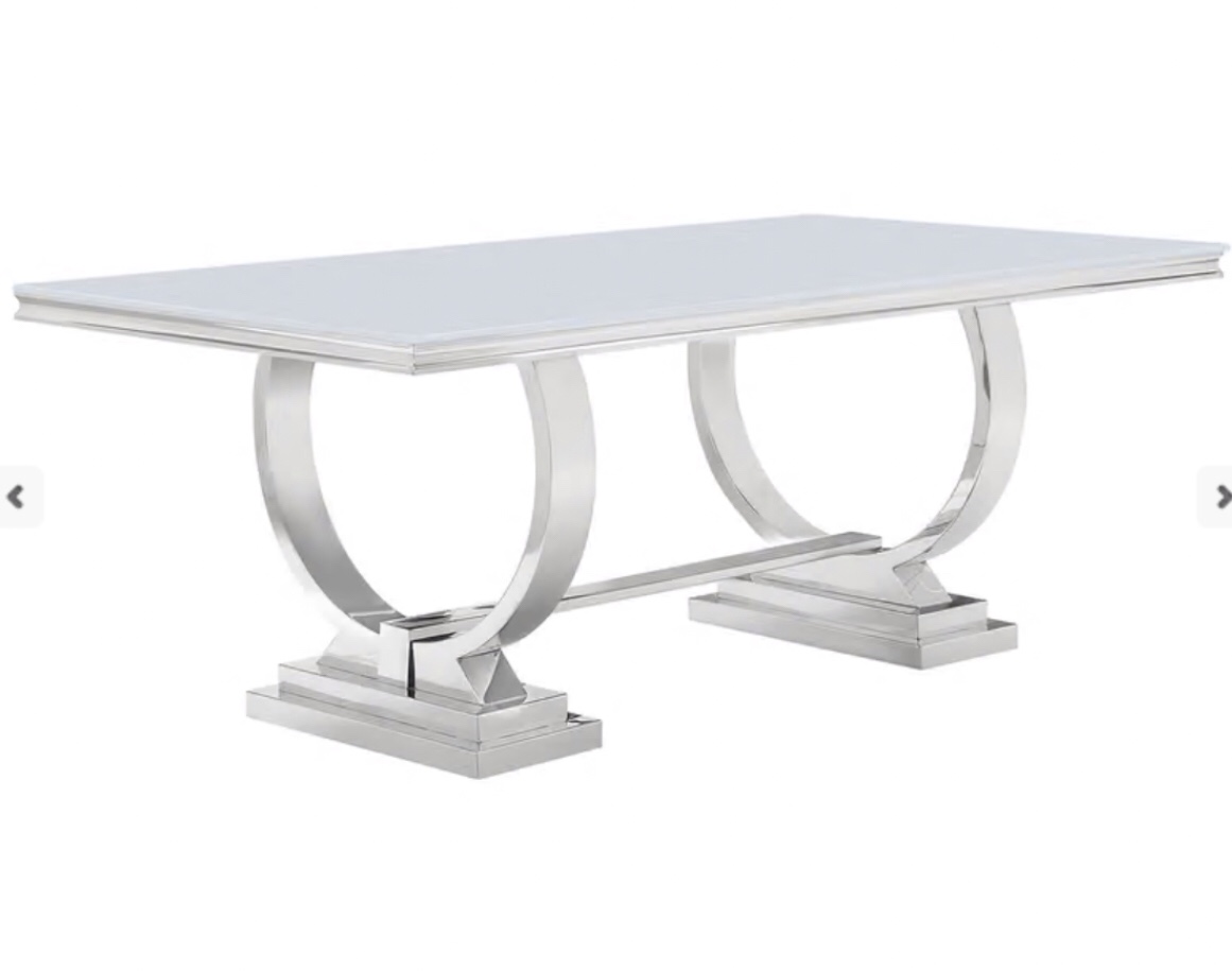 (( incomplete box 3/3)) Antoine Rectangular 95-inch Glass Top Dining Table White