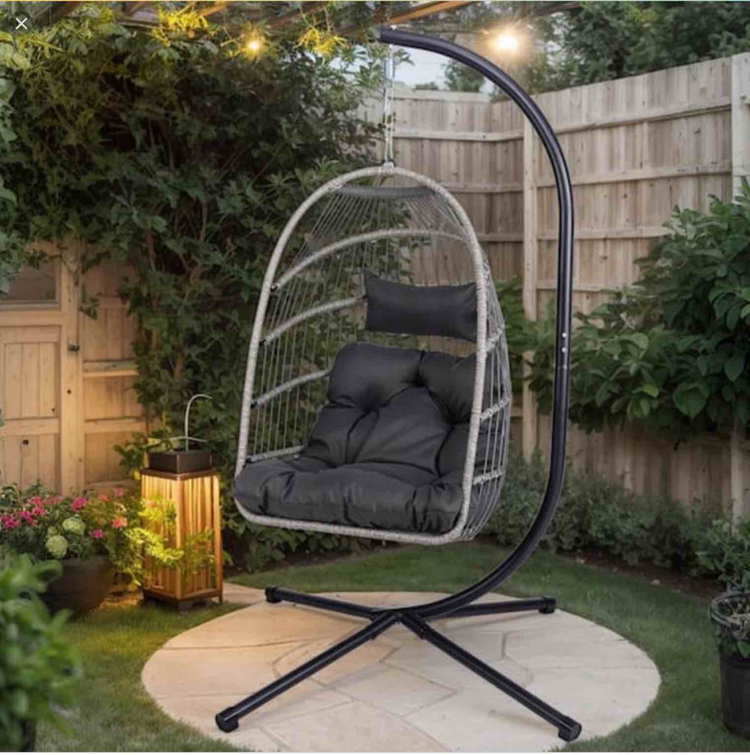 Outdoor Egg Hanging Chair with Stand, Patio Wicker Swing Egg Chair. Yoayi-black (similar)