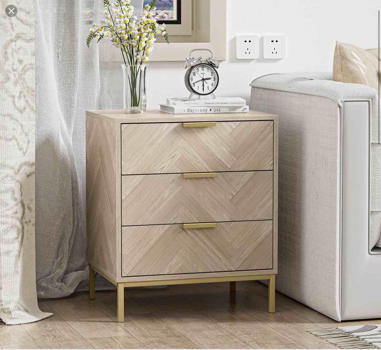 Anmytek 3 Drawer Nightstand for Bedroom, Modern Wood (natural Oak)